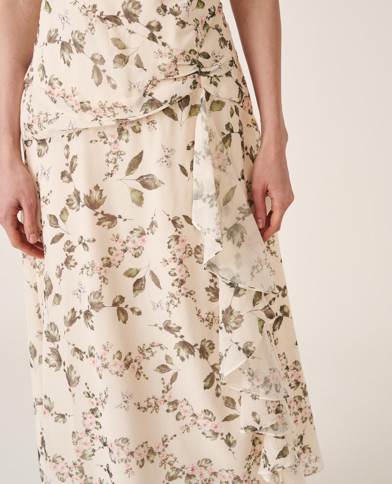 Vestido Midi Fluido de Flores com Franzido no Peito e Decote em V Verde-5