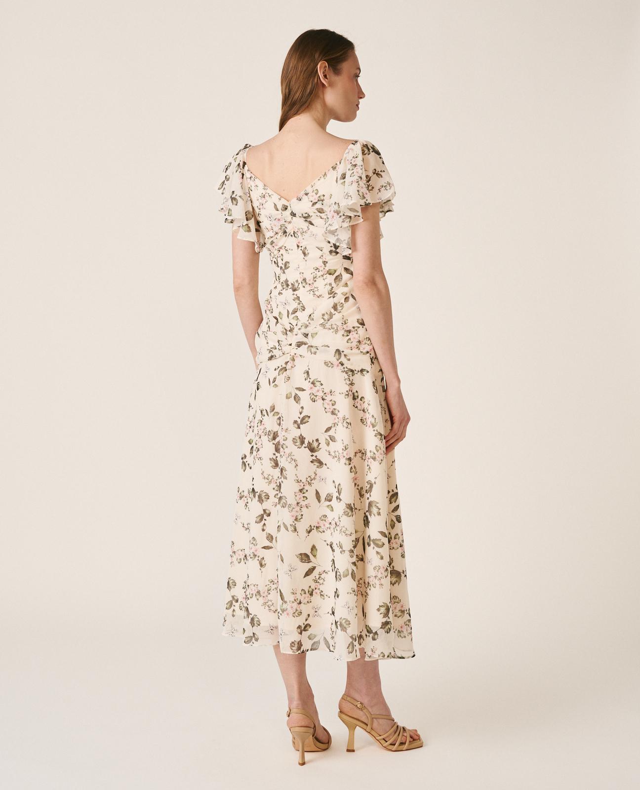 Vestido Midi Fluido de Flores com Franzido no Peito e Decote em V Verde-8