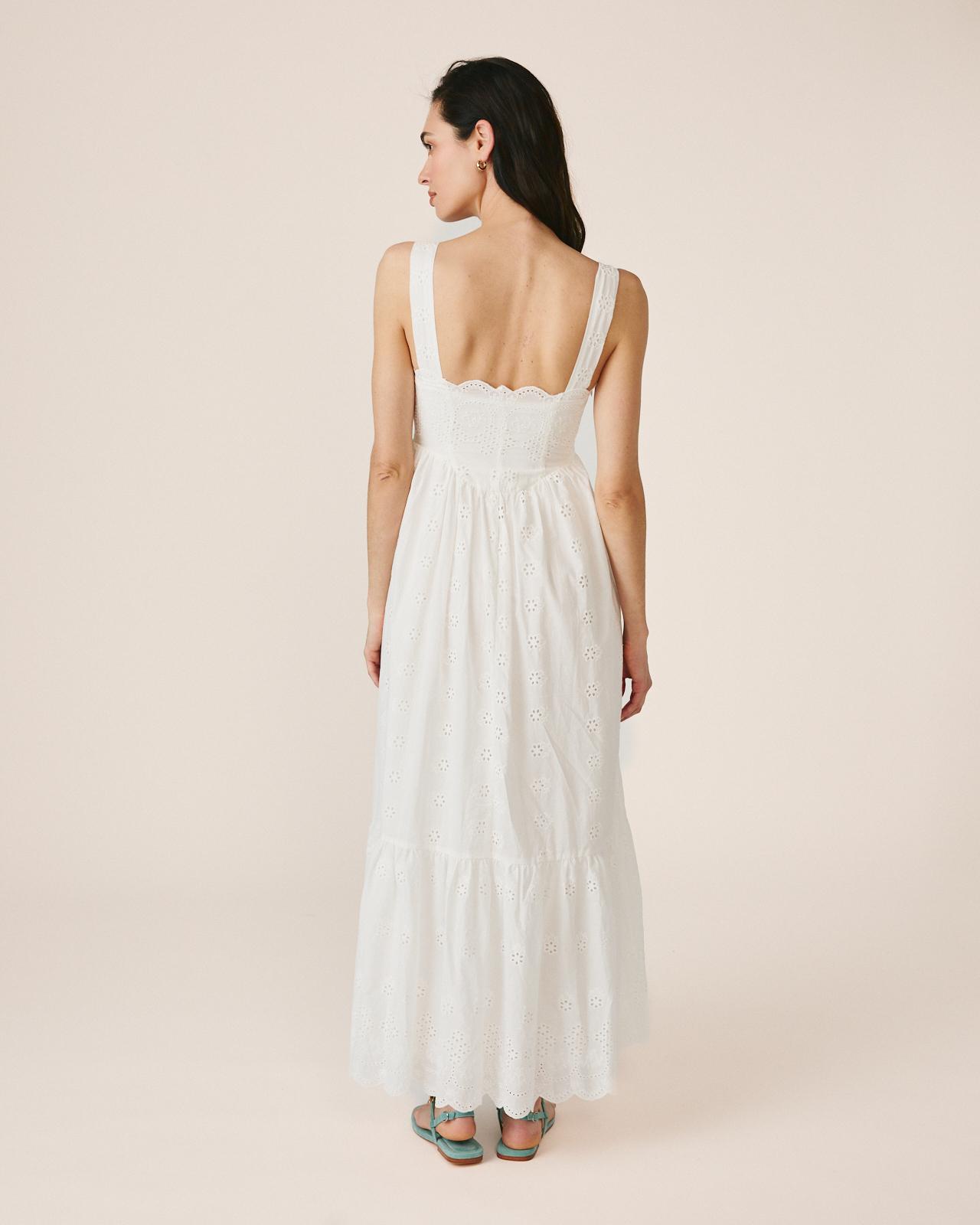 Vestido Midi Bordado Inglês sem Mangas e Decote Reto com Alças Branco-5