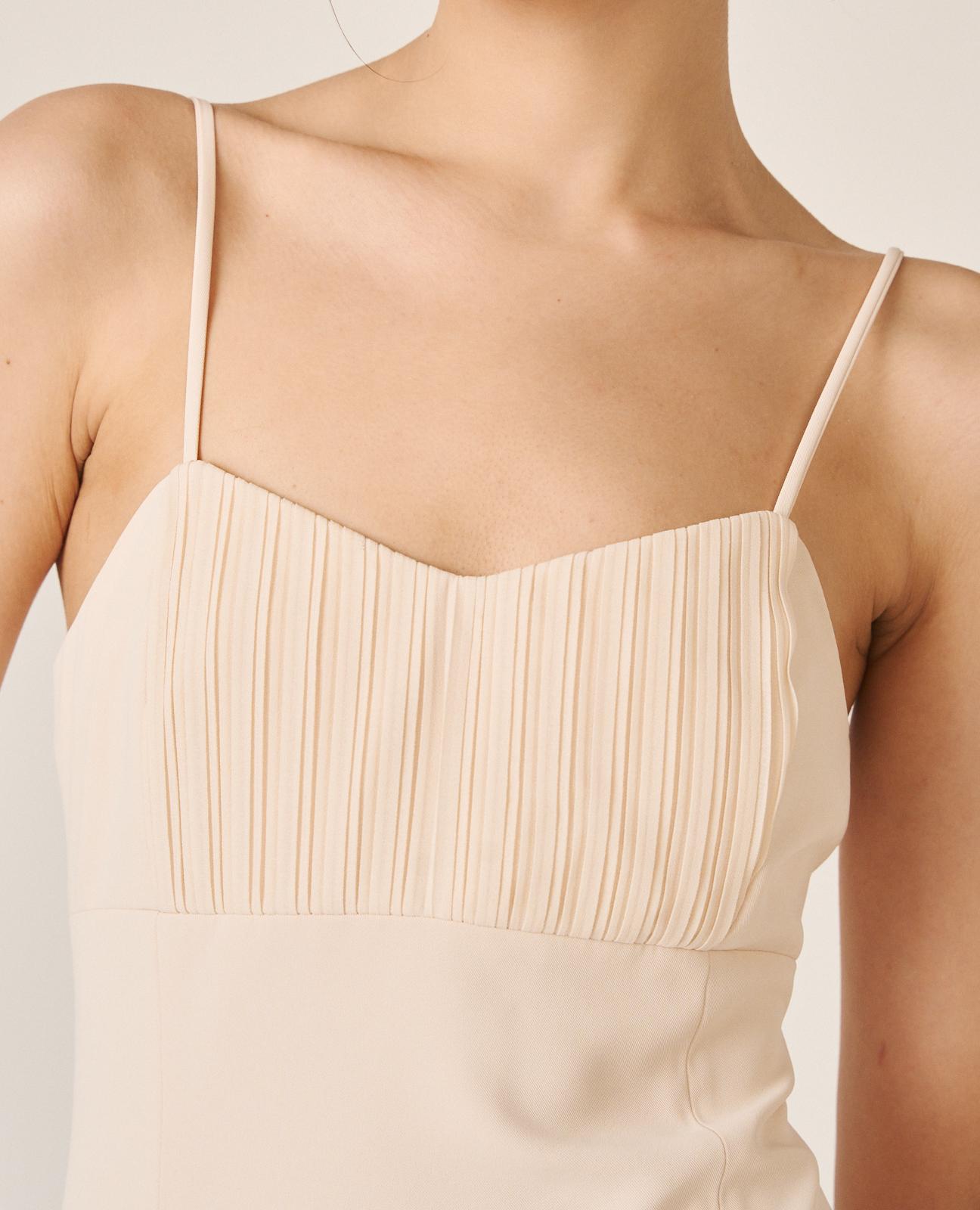 Vestido Midi com Decote em V de Alças e Saia Plissada Branco-6