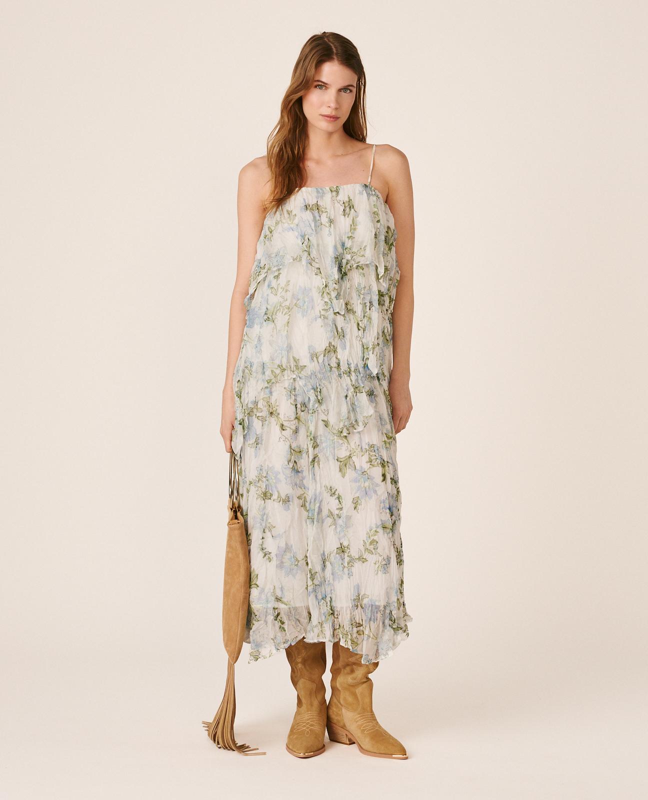 Imagem 0 de Vestido Midi Fluido de Decote a Direito e Alças com Fecho Zip Invisível na Lateral