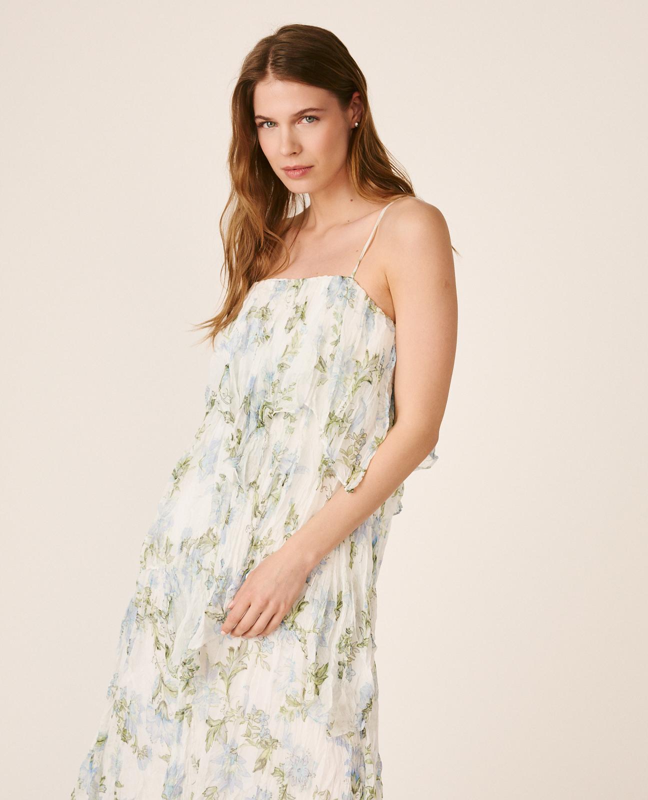 Vestido Midi Fluido de Decote a Direito e Alças com Fecho Zip Invisível na Lateral Azul-2