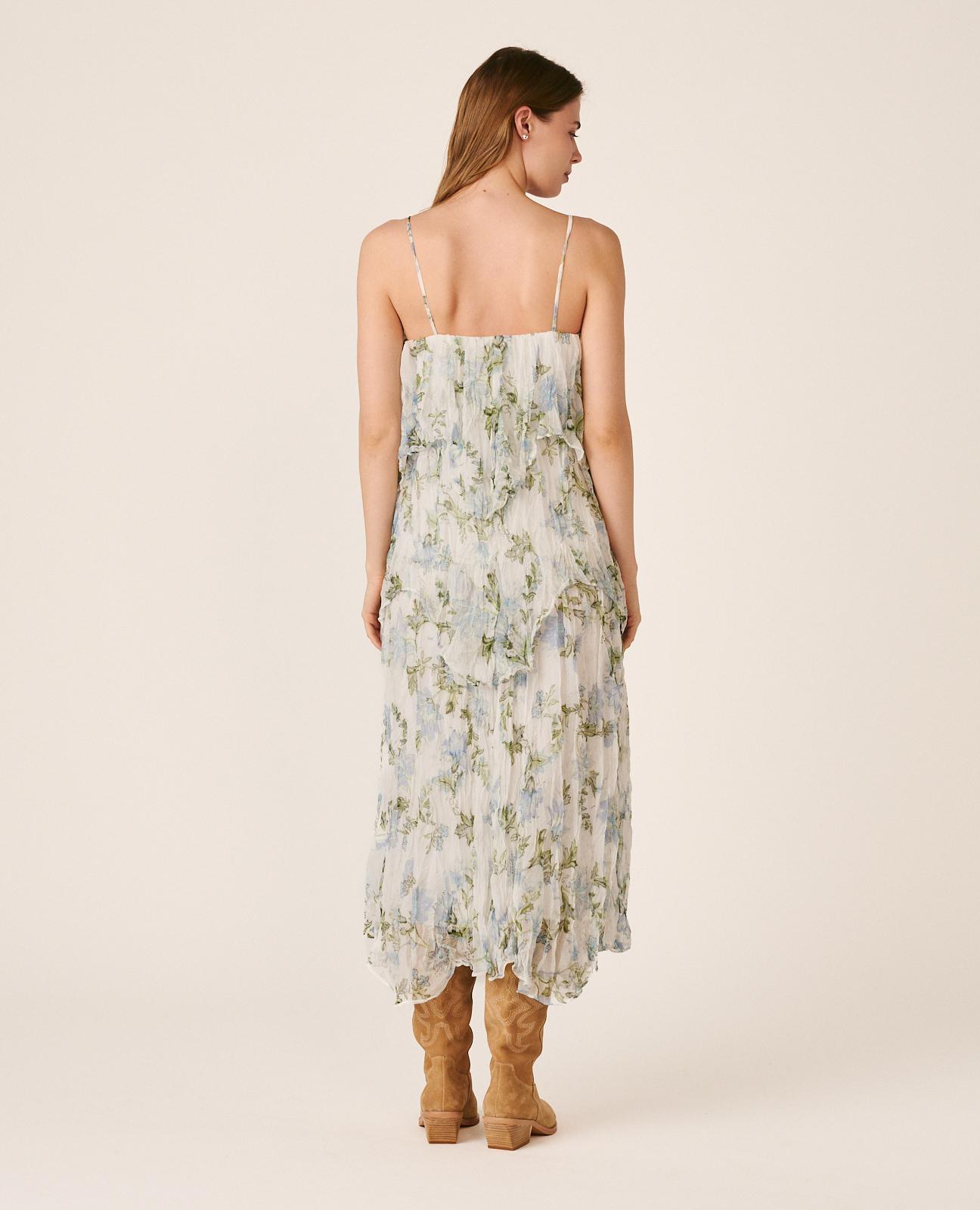Vestido Midi Fluido de Decote a Direito e Alças com Fecho Zip Invisível na Lateral Azul-7
