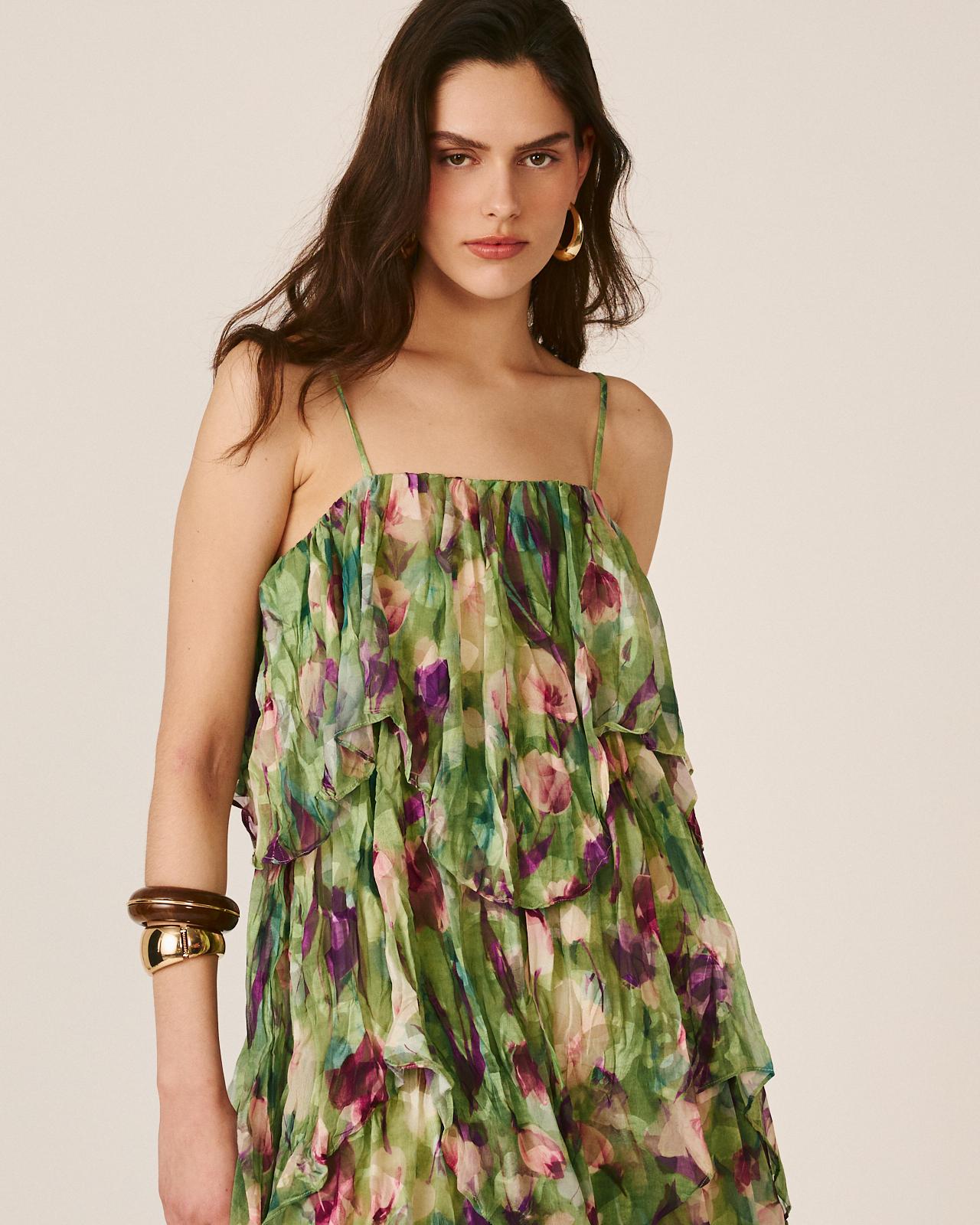 Imagem 0 de Vestido Midi Fluido de Decote a Direito e Alças com Fecho Zip Invisível na Lateral