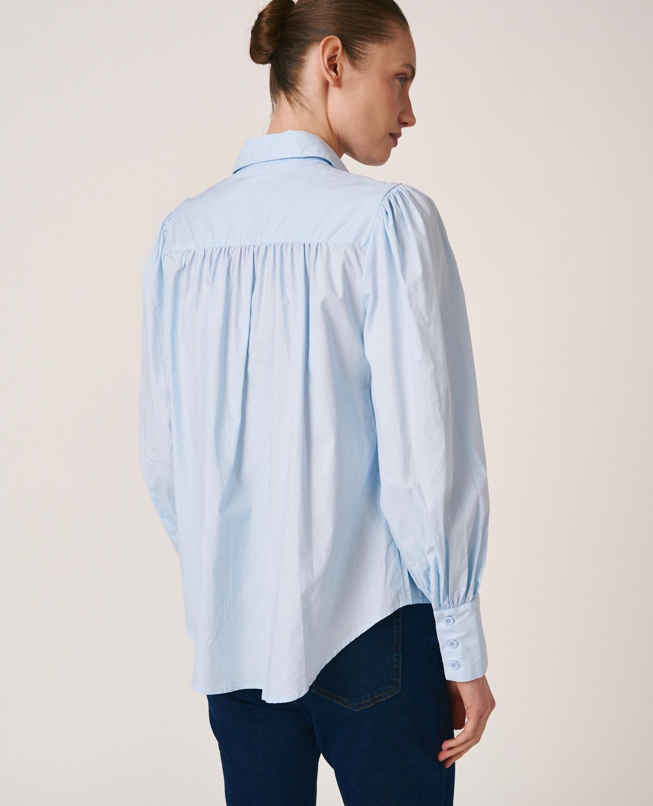Camisa de Popelina de Algodão com Aplicações de Pedraria com Motivo Floral Azul-8