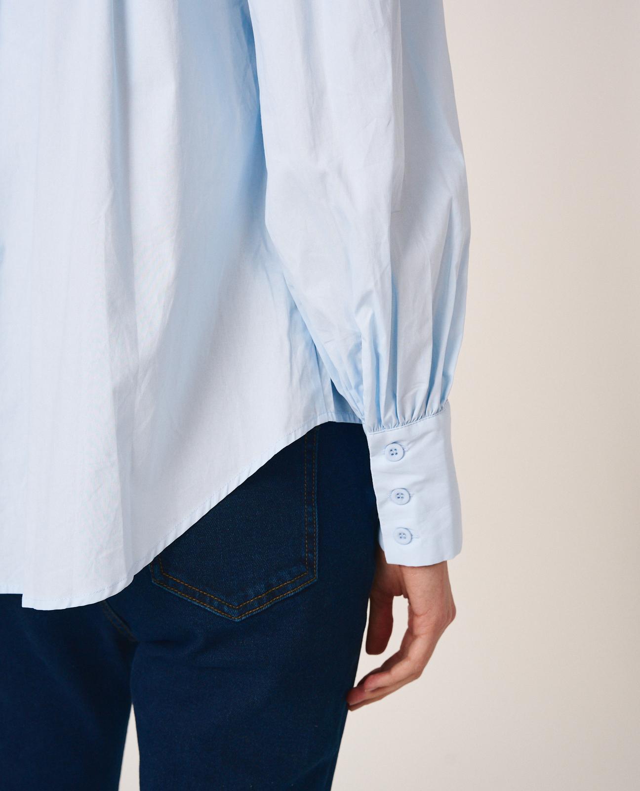 Camisa de Popelina de Algodão com Aplicações de Pedraria com Motivo Floral Azul-7