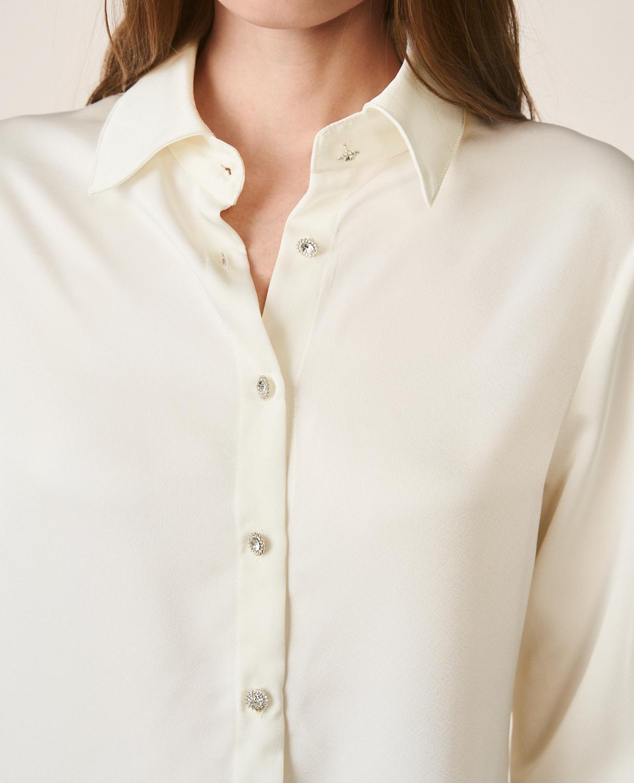 Camisa Ajustada de Cetim com Botões nos Punhos Branco-6