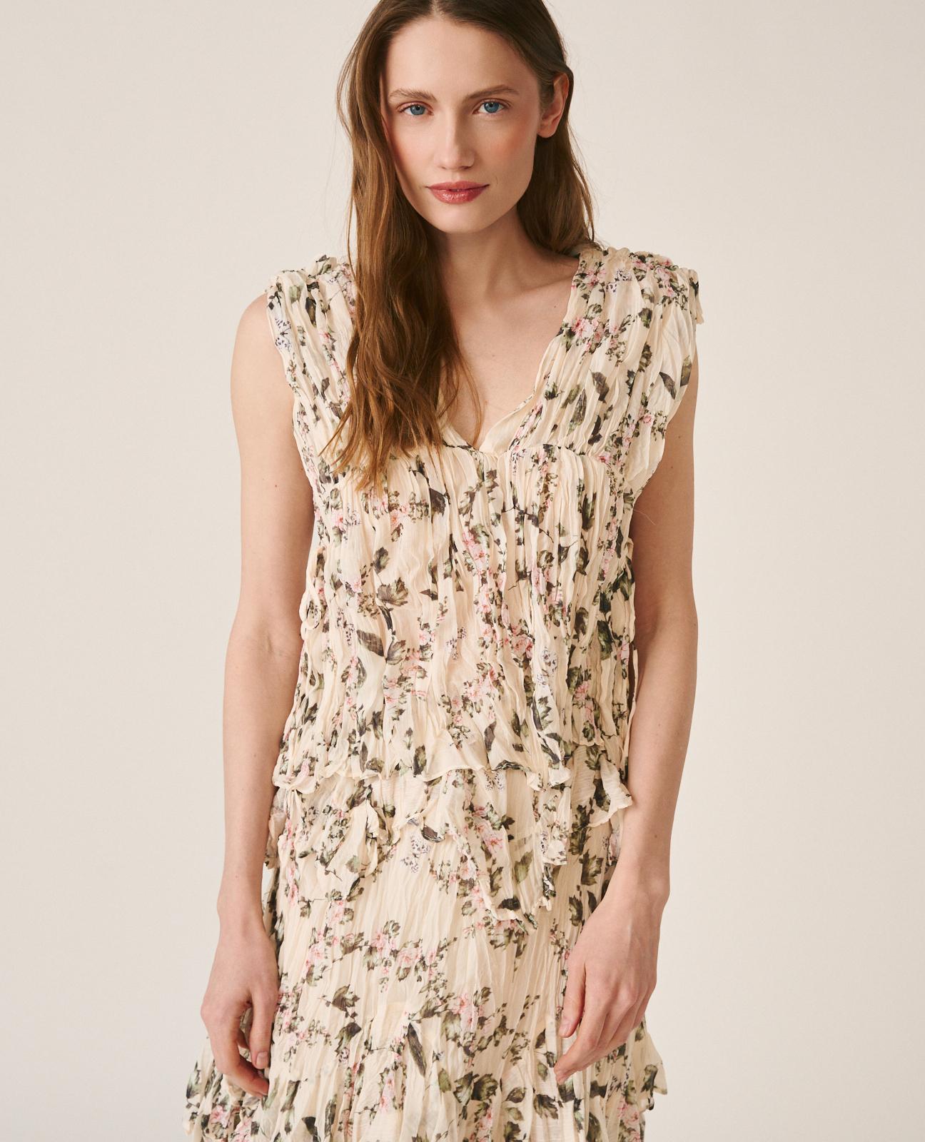 Blusa de Gase com Efeito Enrugado sem Mangas Verde-5