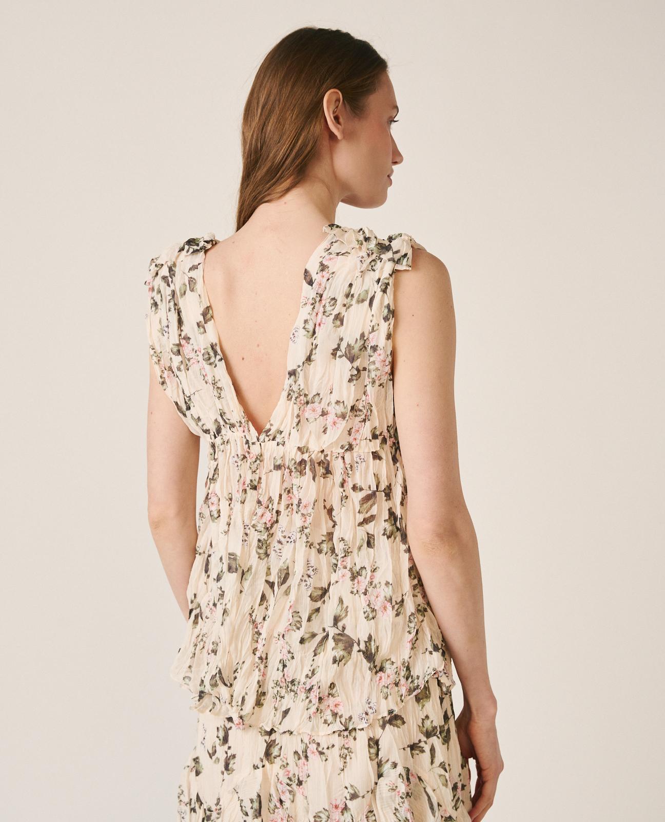 Blusa de Gase com Efeito Enrugado sem Mangas Verde-7