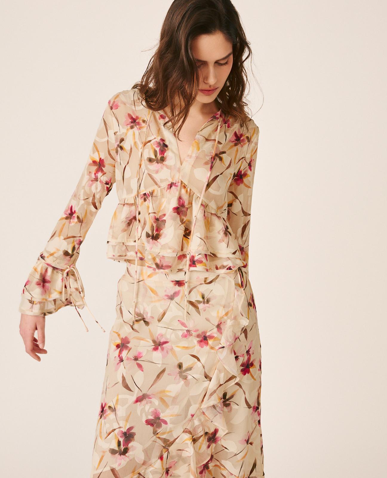 Imagem 0 de Blusa de Gase e Manga Comprida À Boca de Sino com Folhos