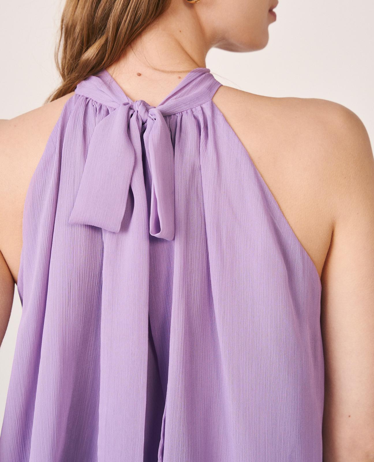 Blusa de Gase sem Mangas e Gola Halter com Laçada Lilás-5
