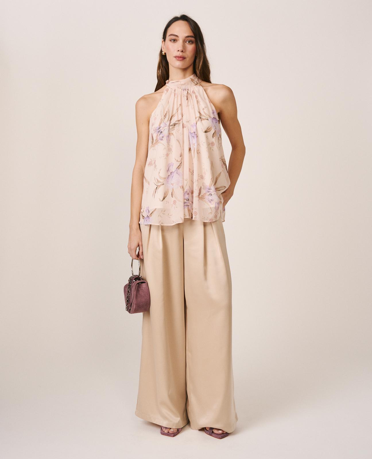 Blusa de Gase sem Mangas e Gola Halter com Laçada Lilás-2