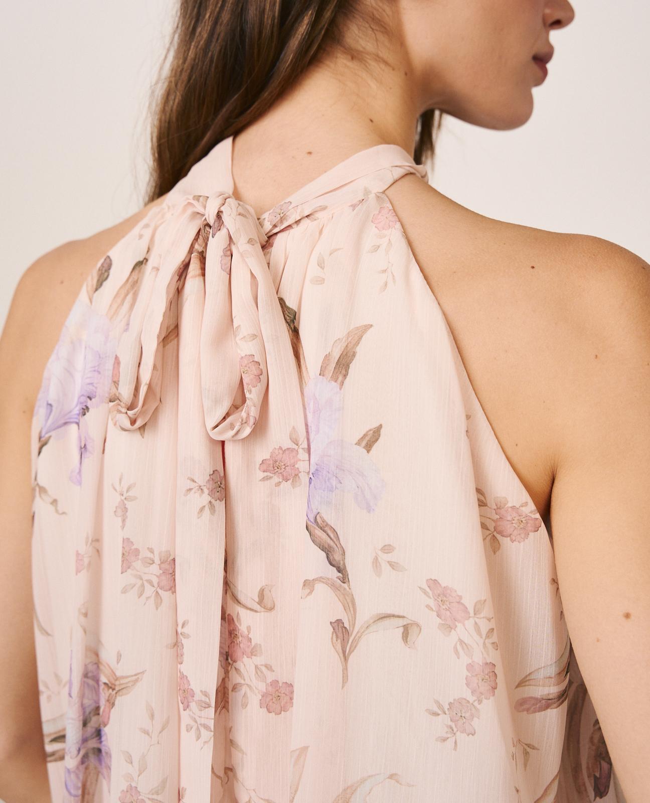 Blusa de Gase sem Mangas e Gola Halter com Laçada Lilás-5