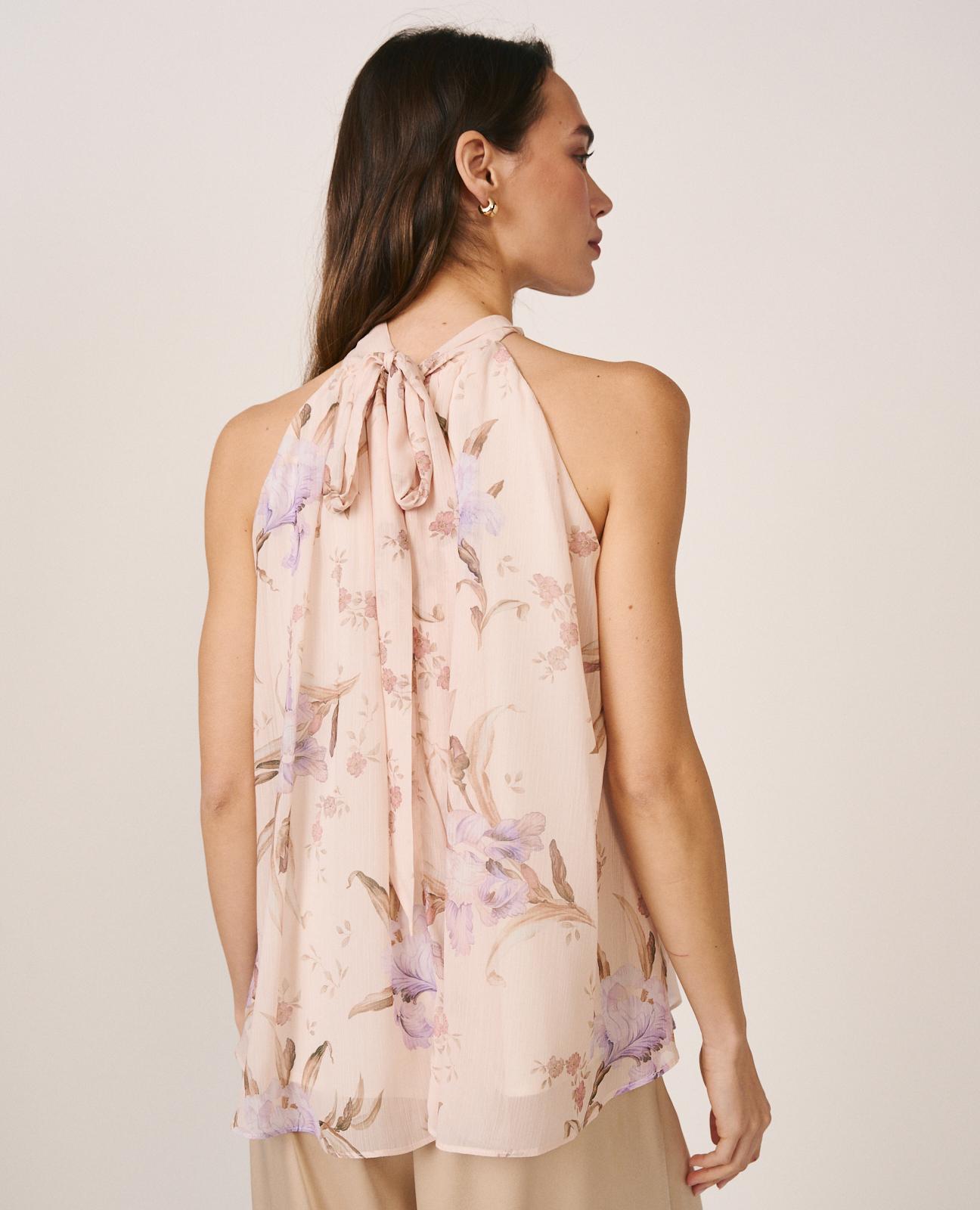 Blusa de Gase sem Mangas e Gola Halter com Laçada Lilás-6