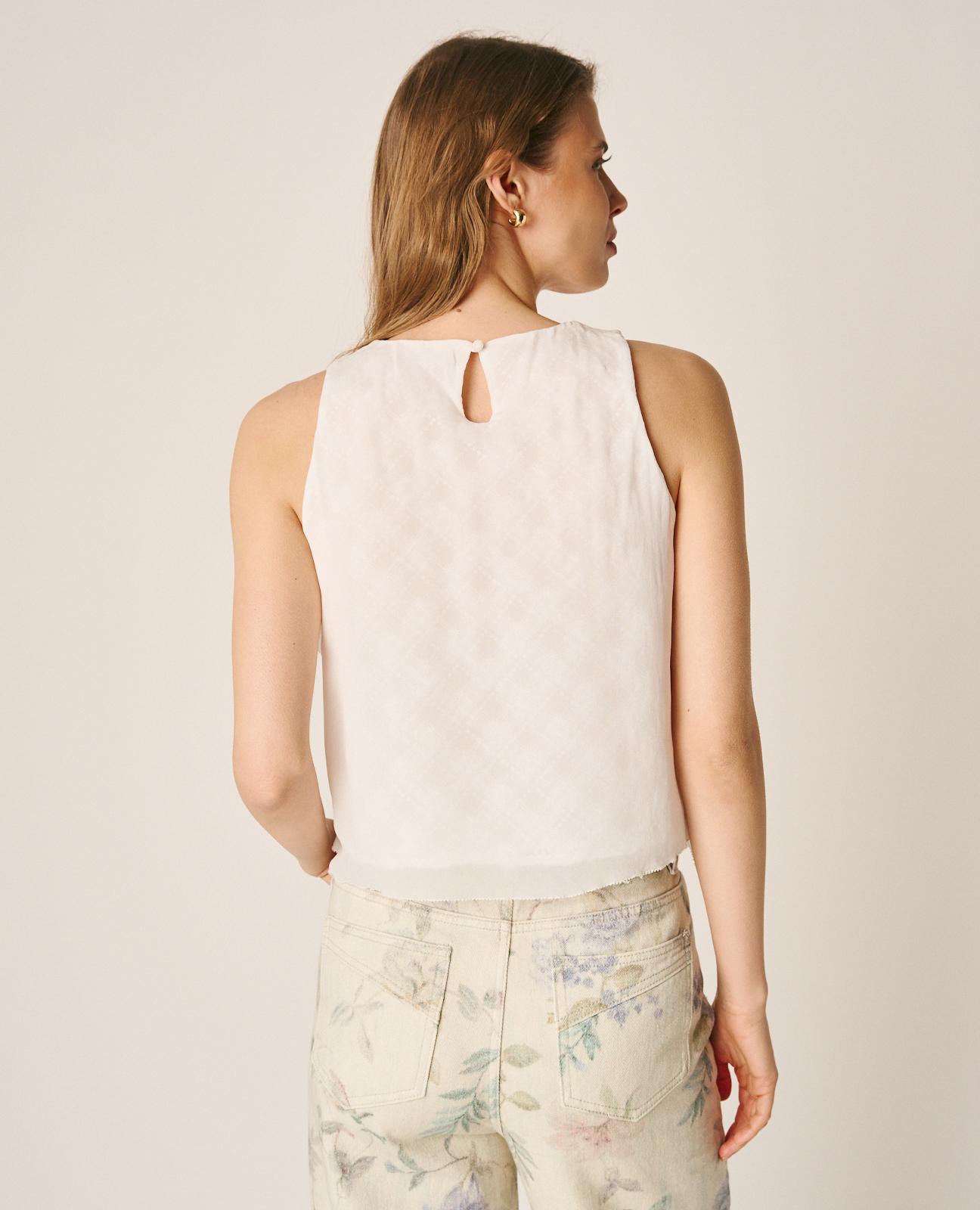 Top de Gase e Renda com Folhos Pequenos Branco-8