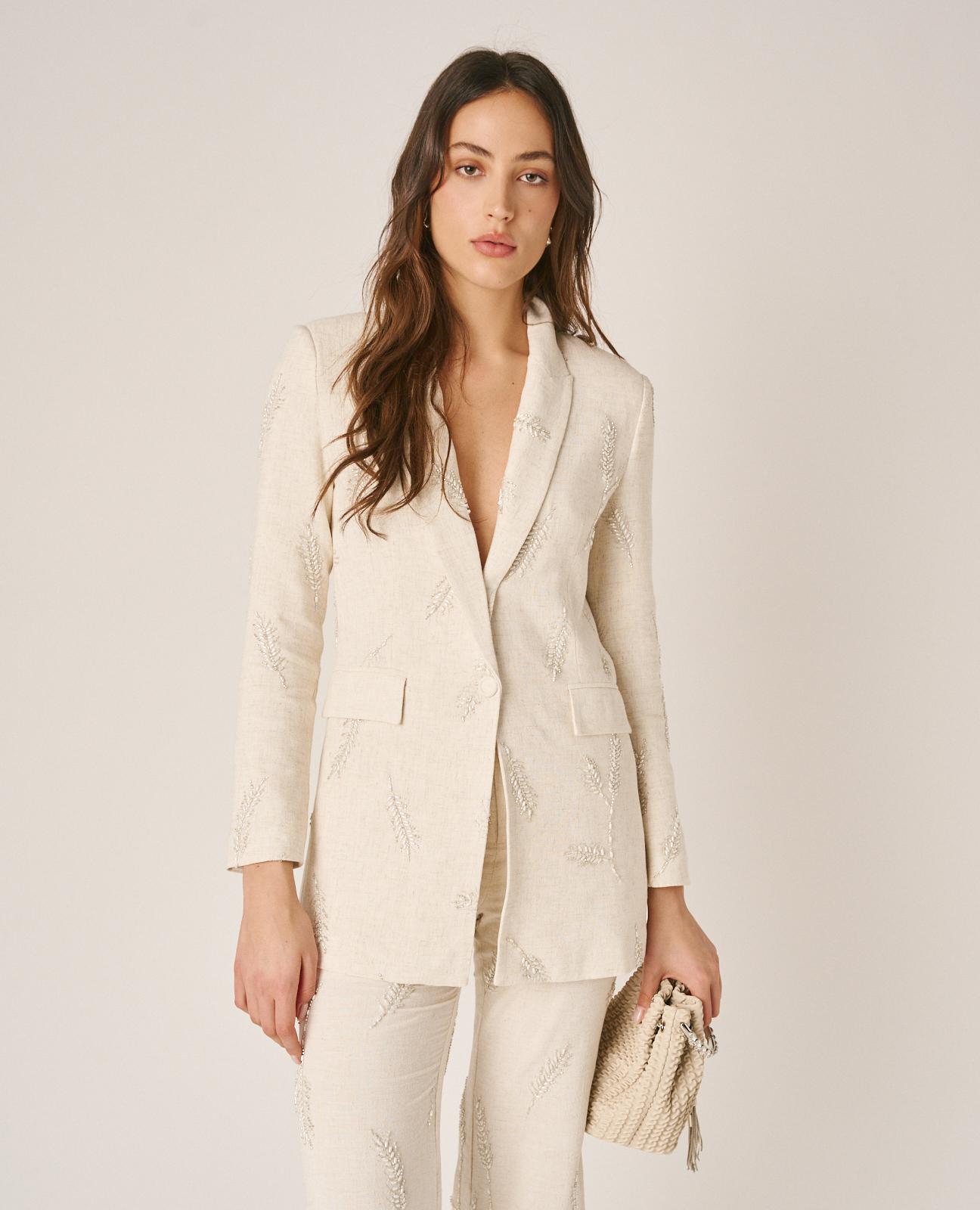 Blazer com Bolsos Frontais e Fecho Frontal com Botão Branco-3