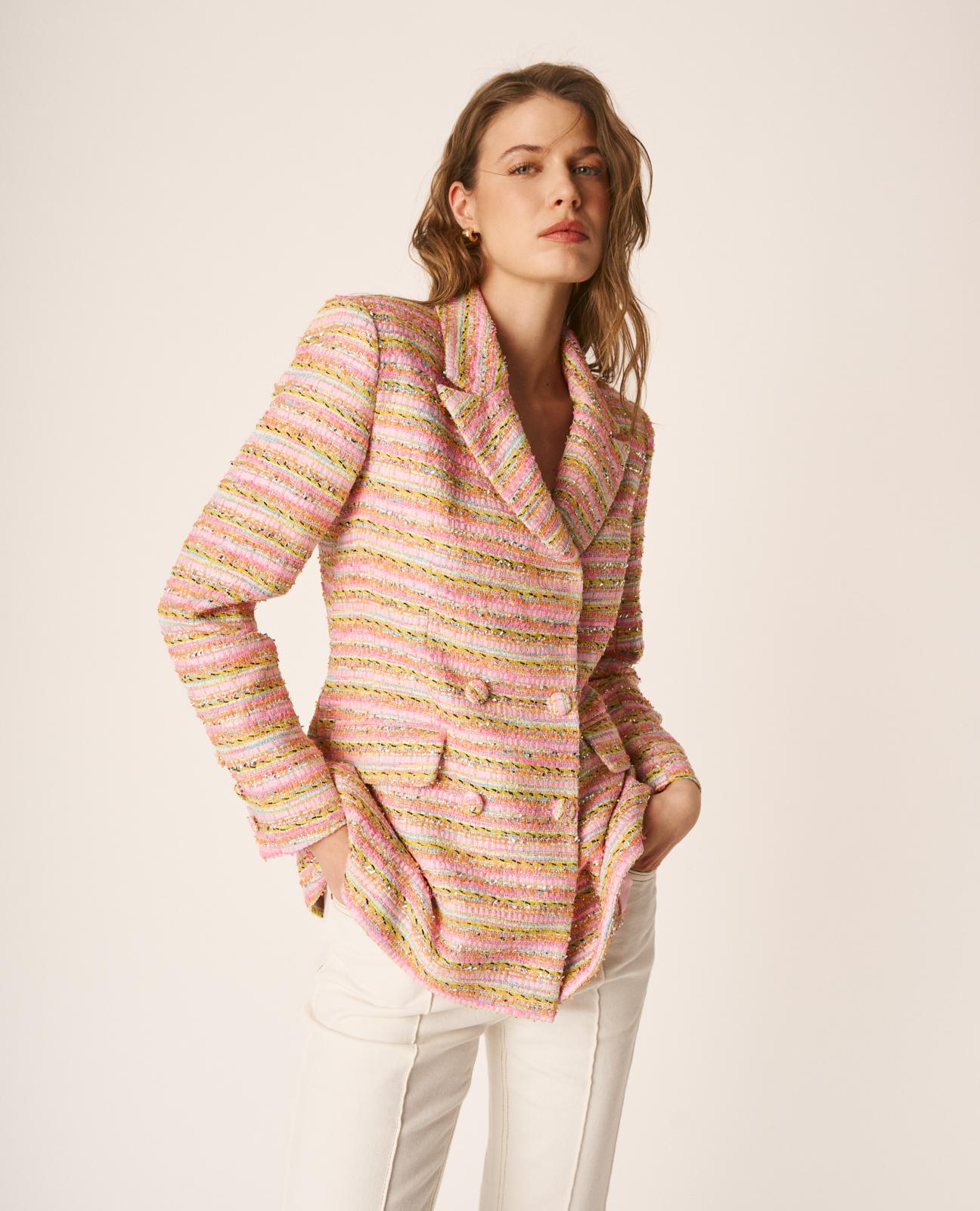 Imagem 0 de Blazer Ajustado com Estampado Às Riscas e Fecho com Botões