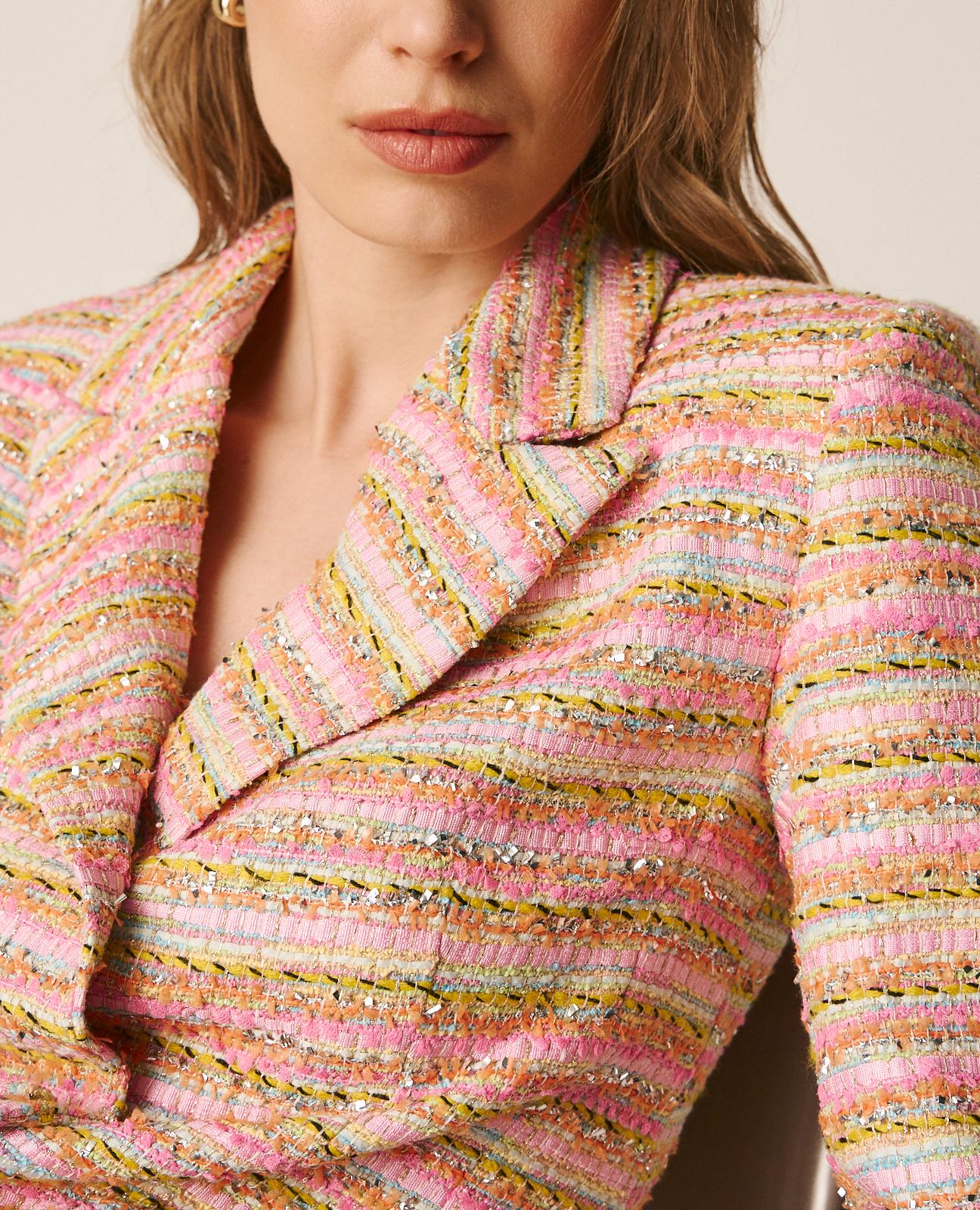 Blazer Ajustado com Estampado Às Riscas e Fecho com Botões Multicolor-6