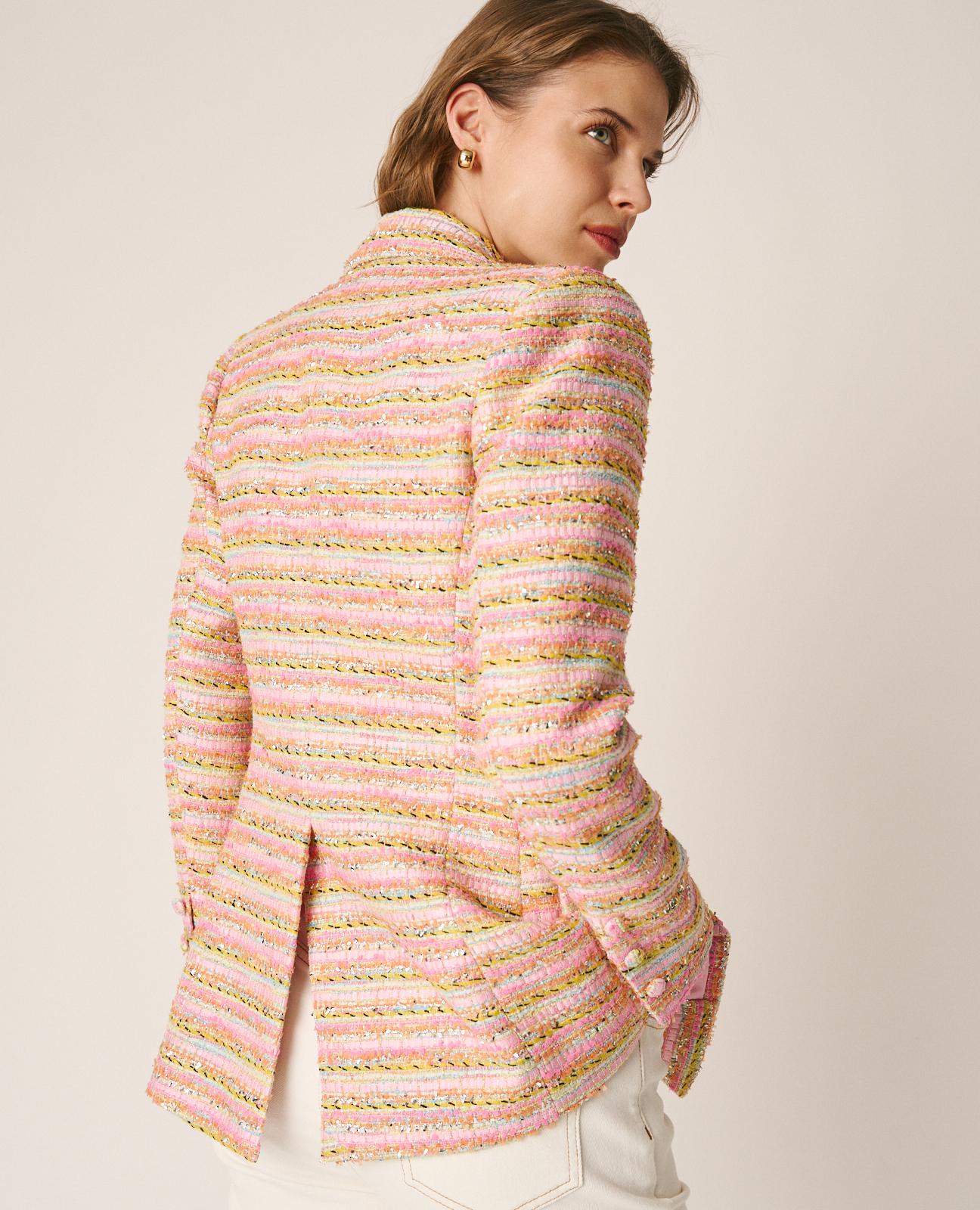 Blazer Ajustado com Estampado Às Riscas e Fecho com Botões Multicolor-7
