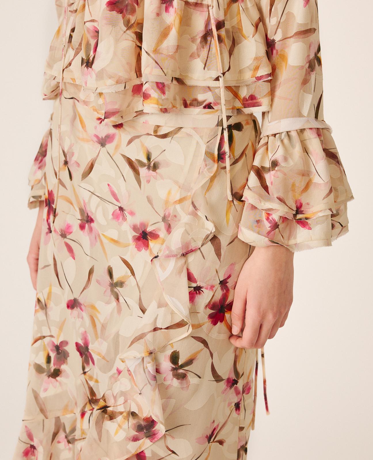 Saia Tipo Wrap com Cintura Elástica e Estampado Floral Laranja-4