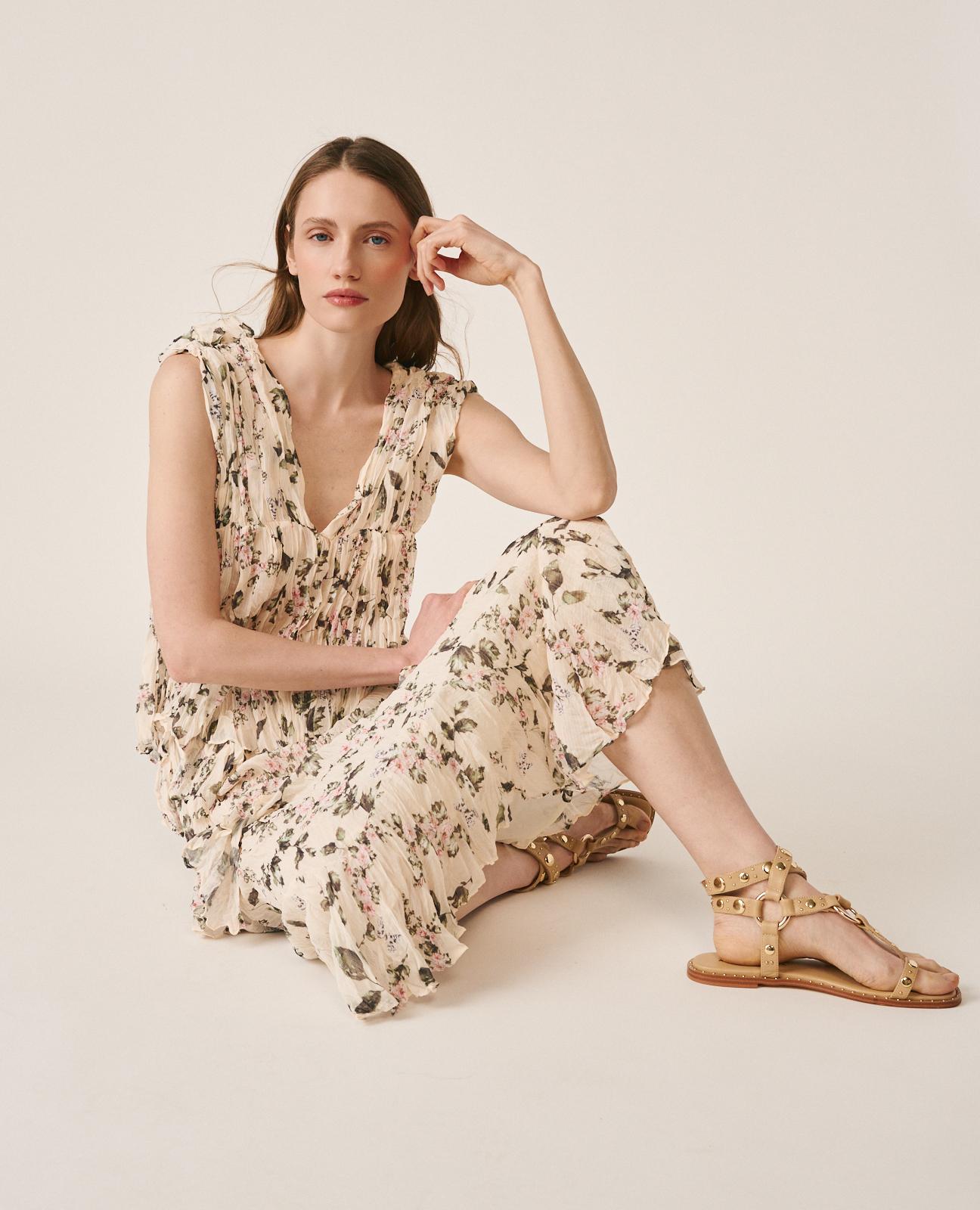 Saia Midi Fluida com Cintura Elástica e Estampado Floral Verde-2