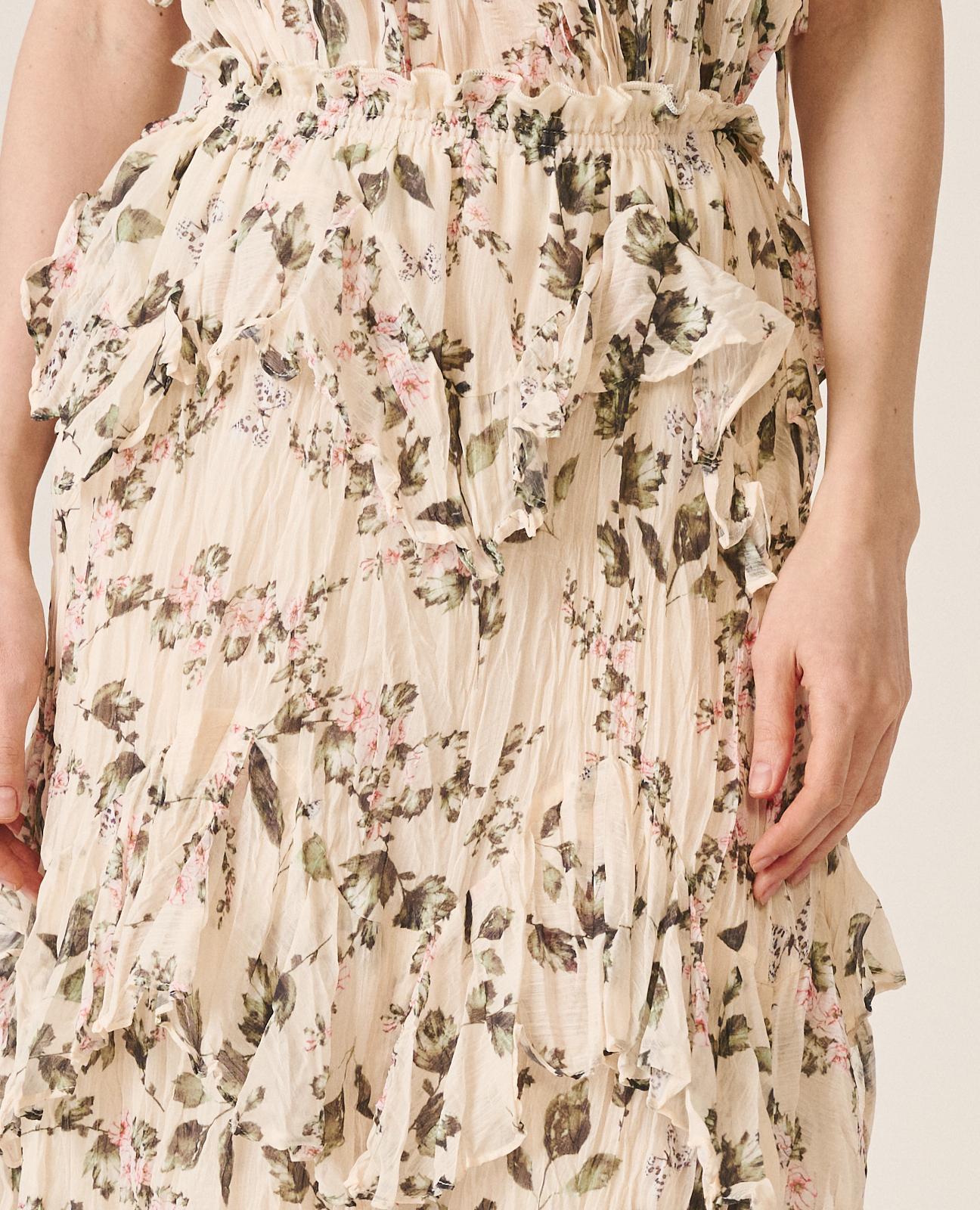 Saia Midi Fluida com Cintura Elástica e Estampado Floral Verde-4