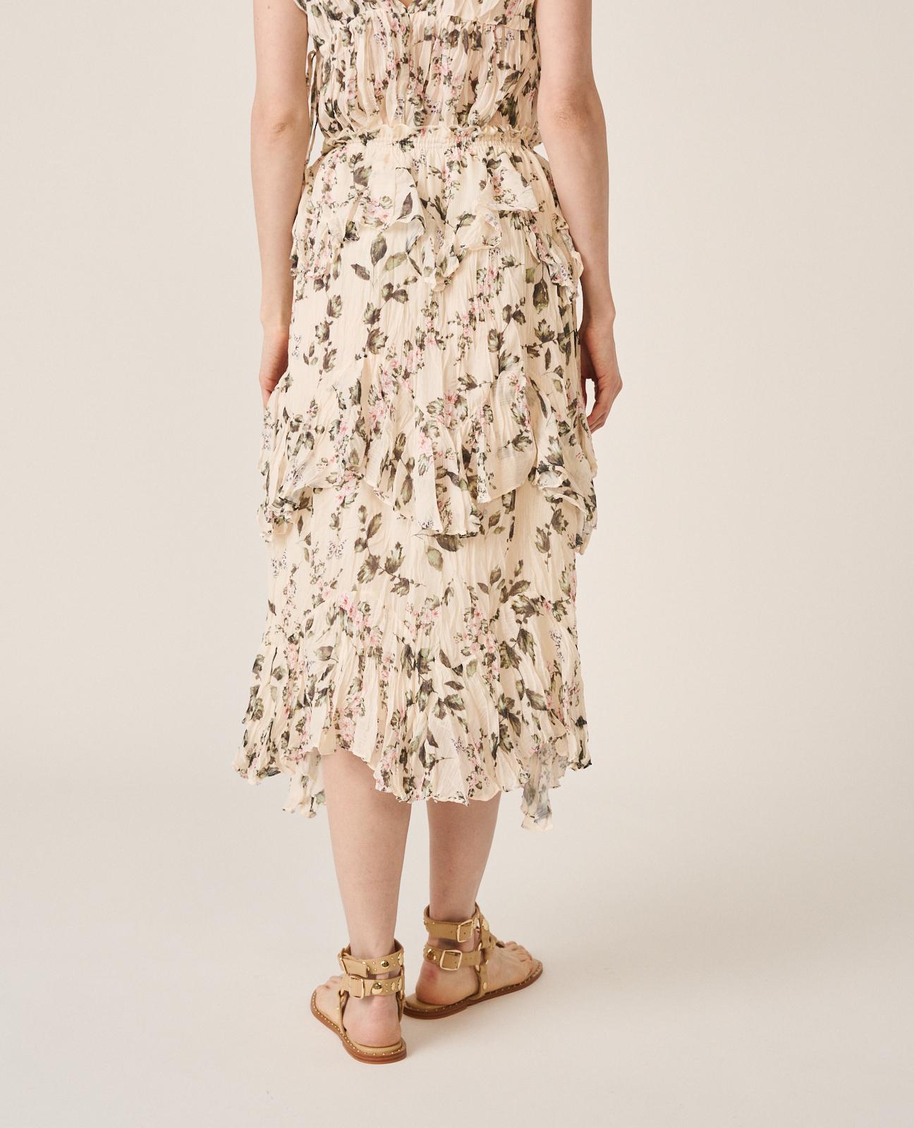 Saia Midi Fluida com Cintura Elástica e Estampado Floral Verde-6