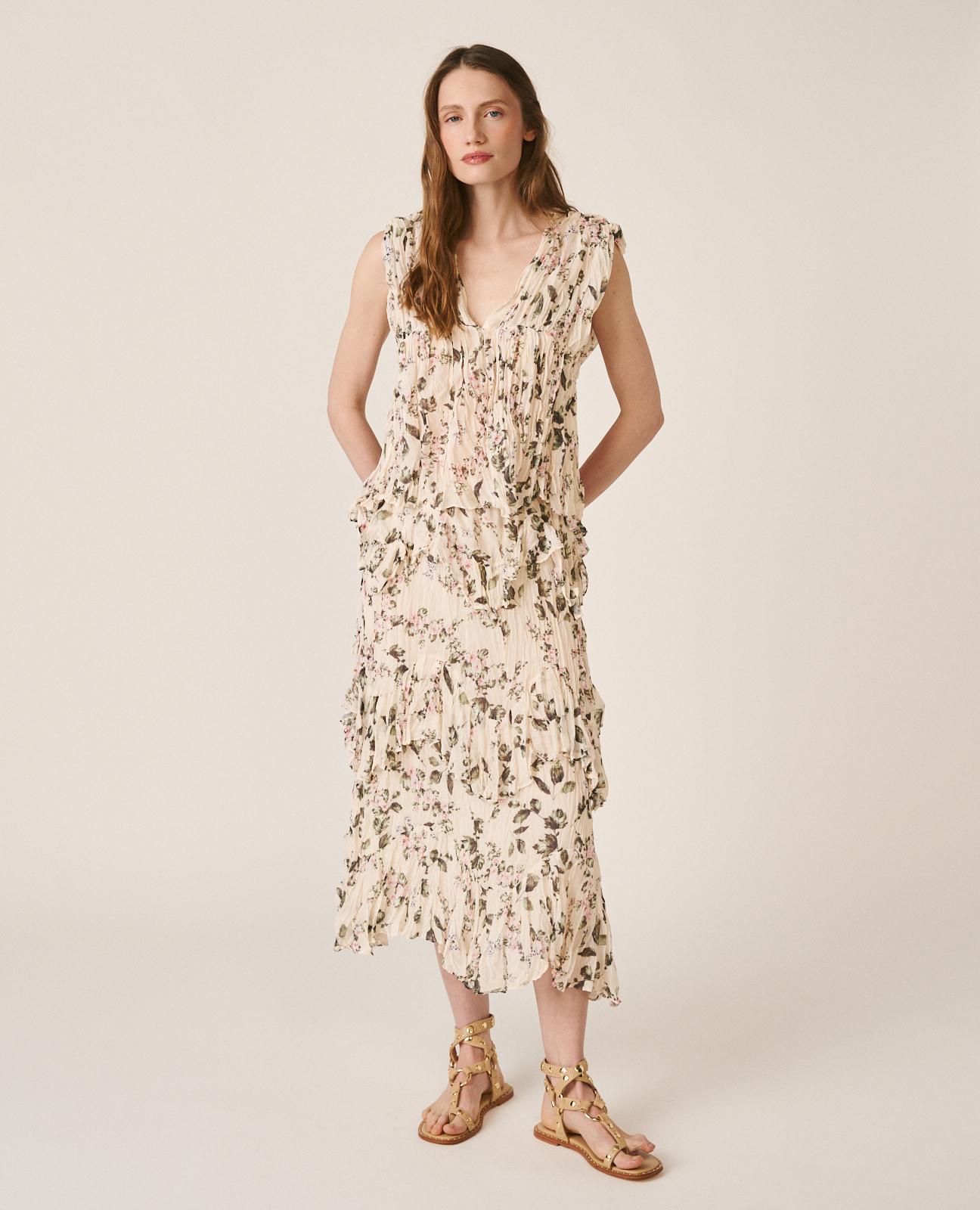 Imagem 0 de Saia Midi Fluida com Cintura Elástica e Estampado Floral
