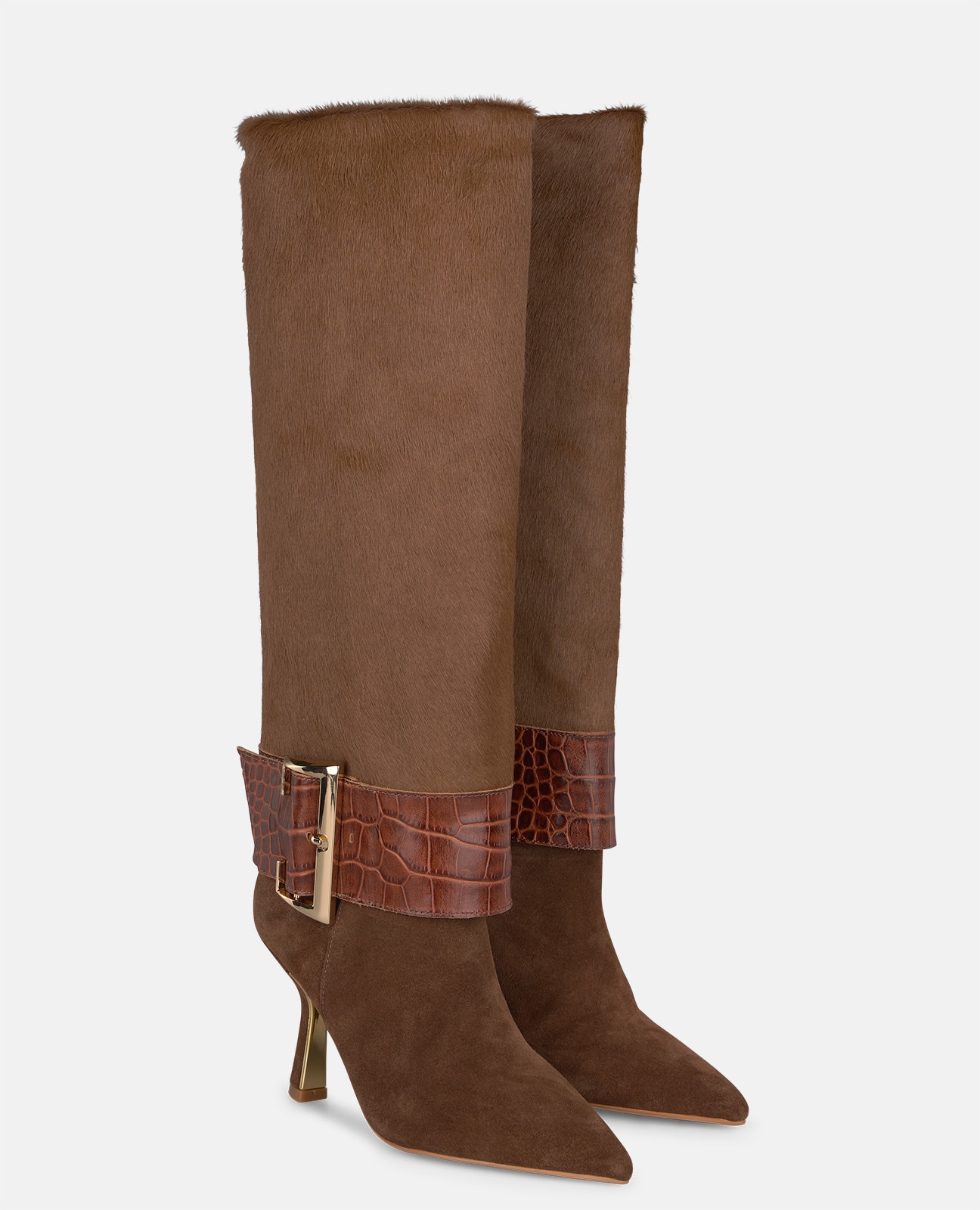 Botas Básicas em Pele com Fivela Camel-2