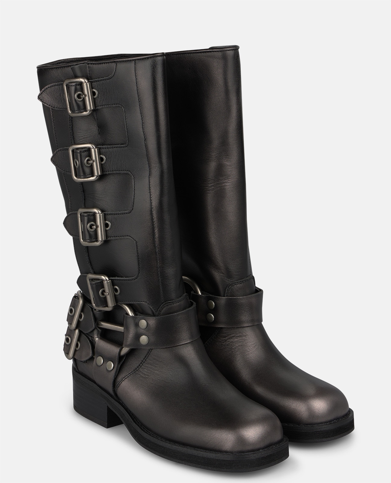 Botas Biker com Múltiplas Tiras e Fivelas Metálicas Prata-2