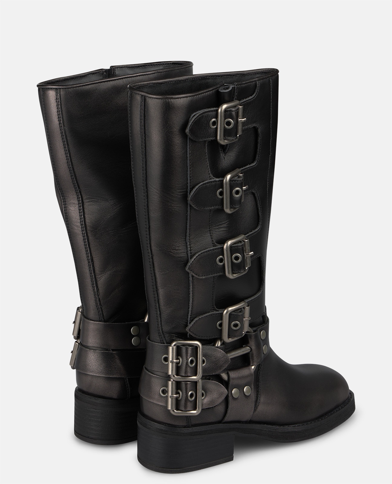 Botas Biker com Múltiplas Tiras e Fivelas Metálicas Prata-3