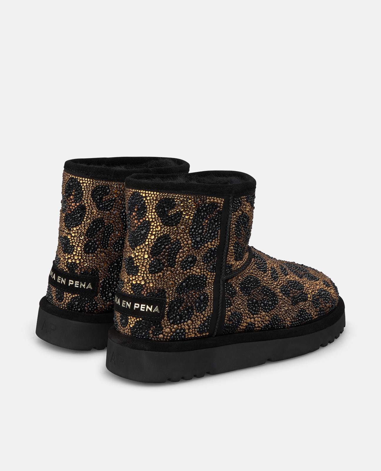 Botins Apreski com Pedraria Animal Print Preto-3