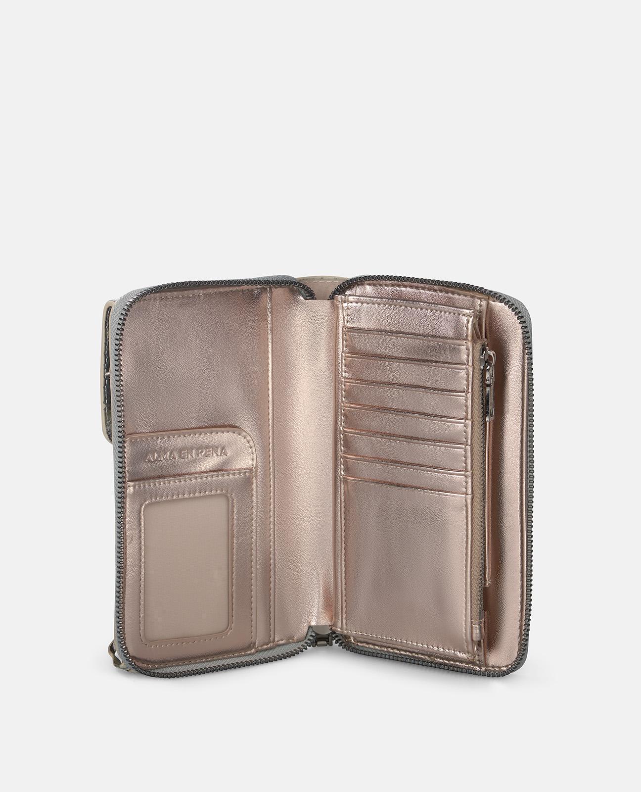 Bolsa para o Telemóvel de Pele com Design de Tachas Multicolor e Franjas e Ranhuras para Cartões Azul-5