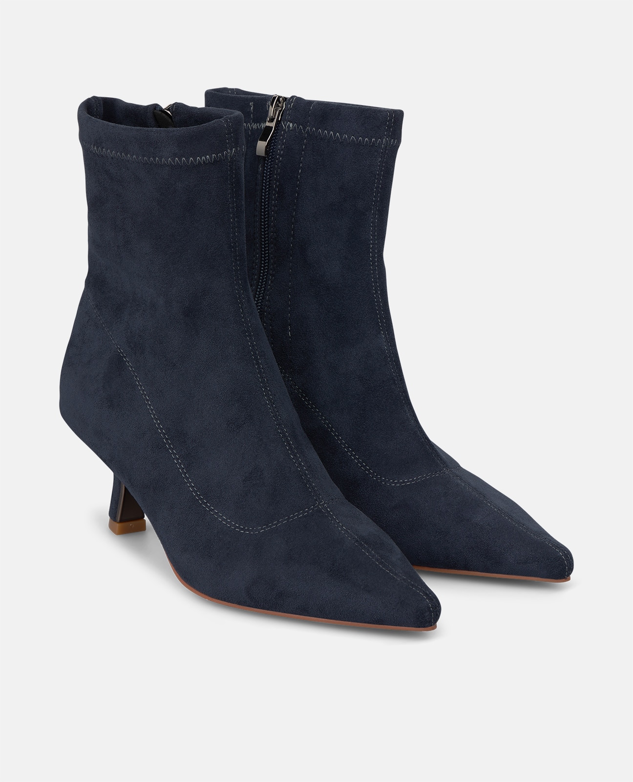 Botins Básicos com Fecho Zip e Tacão Mini Azul-marinho-2