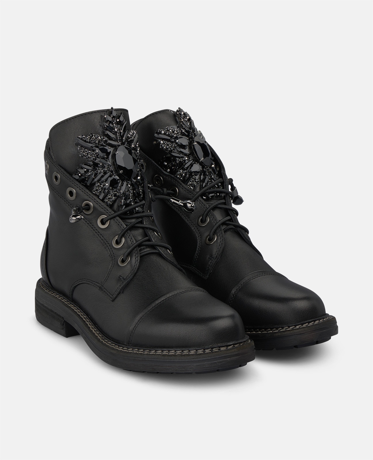 Botins Militares em Napa com Cano Assimétrico Preto-2