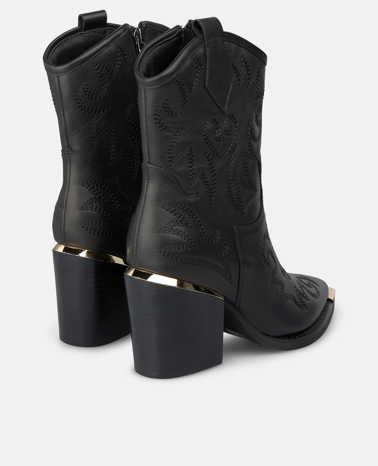 Botins Cowboy em Napa com Fecho Zip Lateral e Detalhes Bordados Preto-3