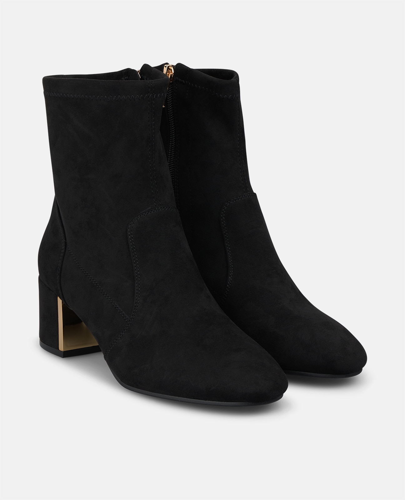 Botins Básicos com Biqueira Redonda e Fecho Zip Preto-2