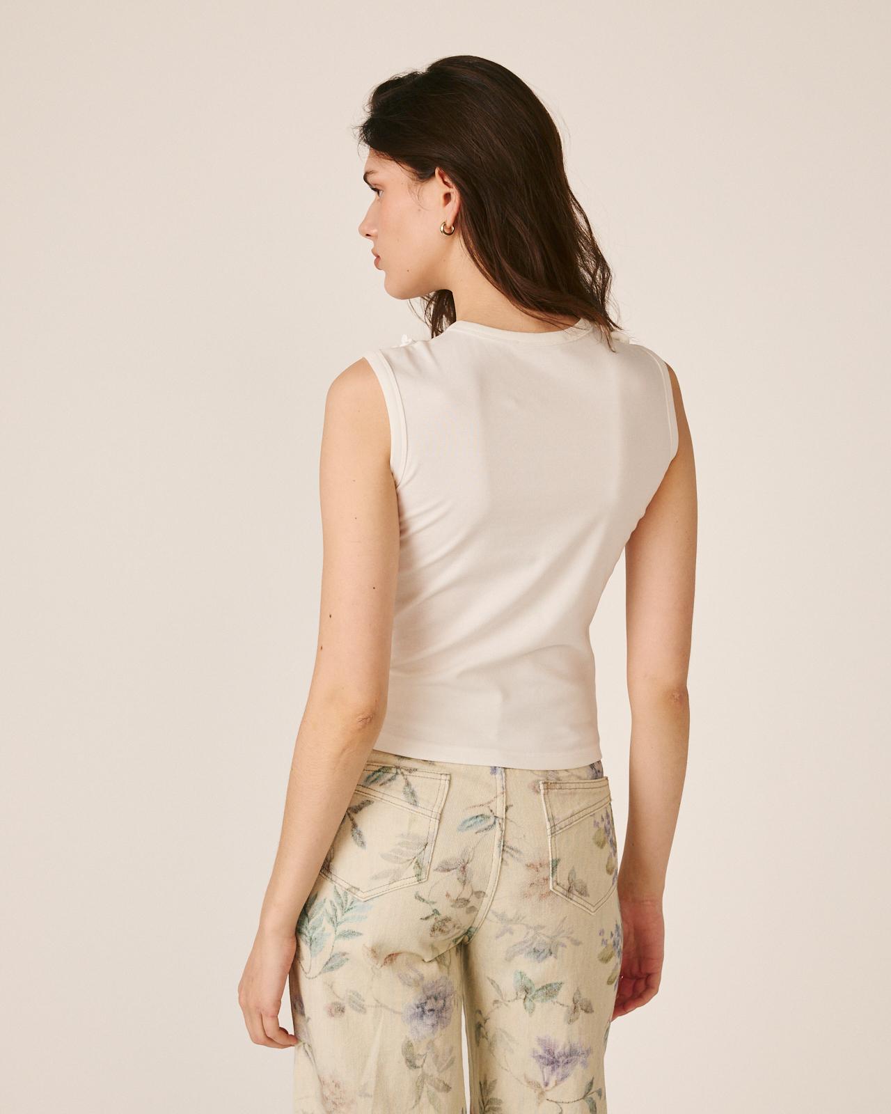 Top com Apliques de Flores de Tecido em Relevo e Lantejoulas Branco-5