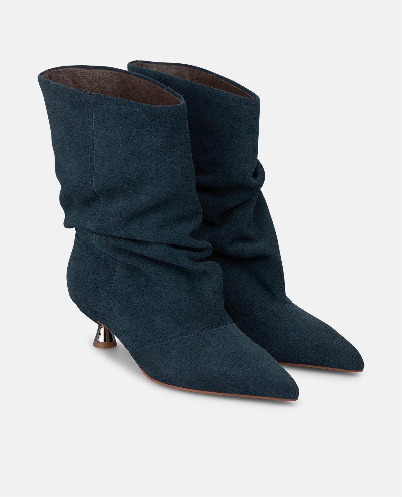 Botins Básicos em Camurça com Salto Chupeta Azul-marinho-2
