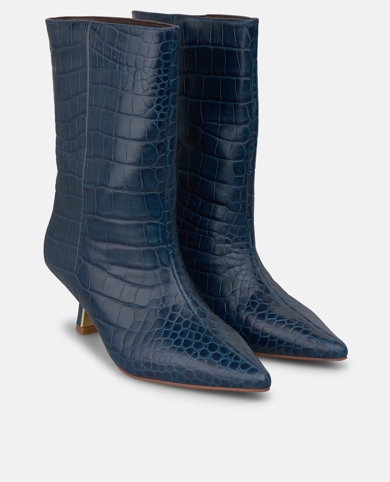 Botins Básicos em Pele com Efeito Crocodilo Azul-marinho-2