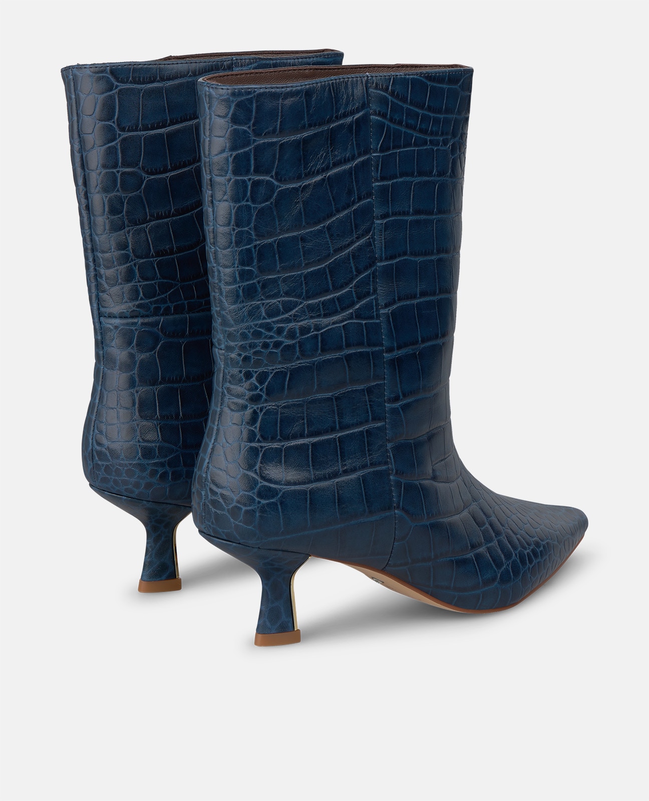 Botins Básicos em Pele com Efeito Crocodilo Azul-marinho-3