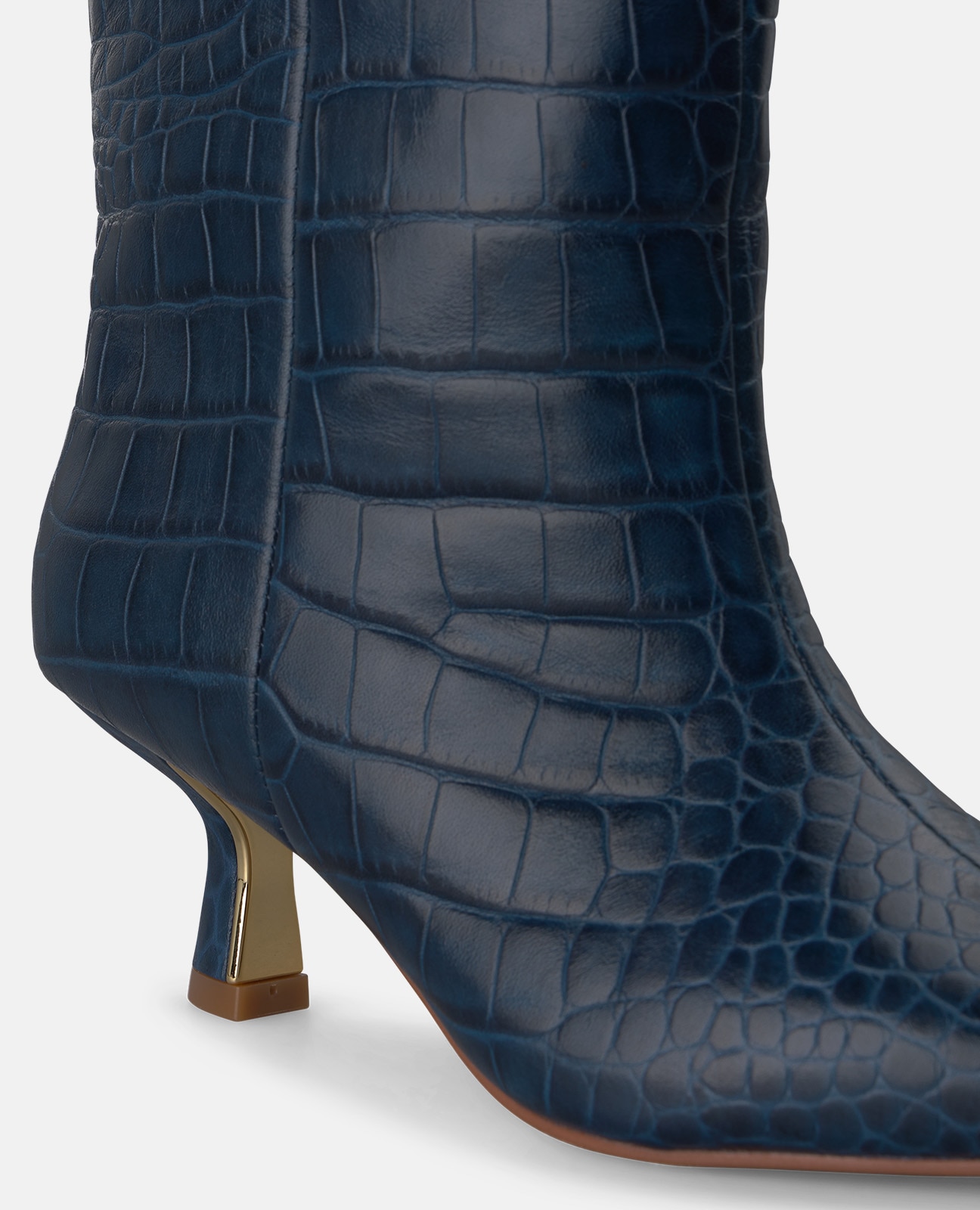 Botins Básicos em Pele com Efeito Crocodilo Azul-marinho-4