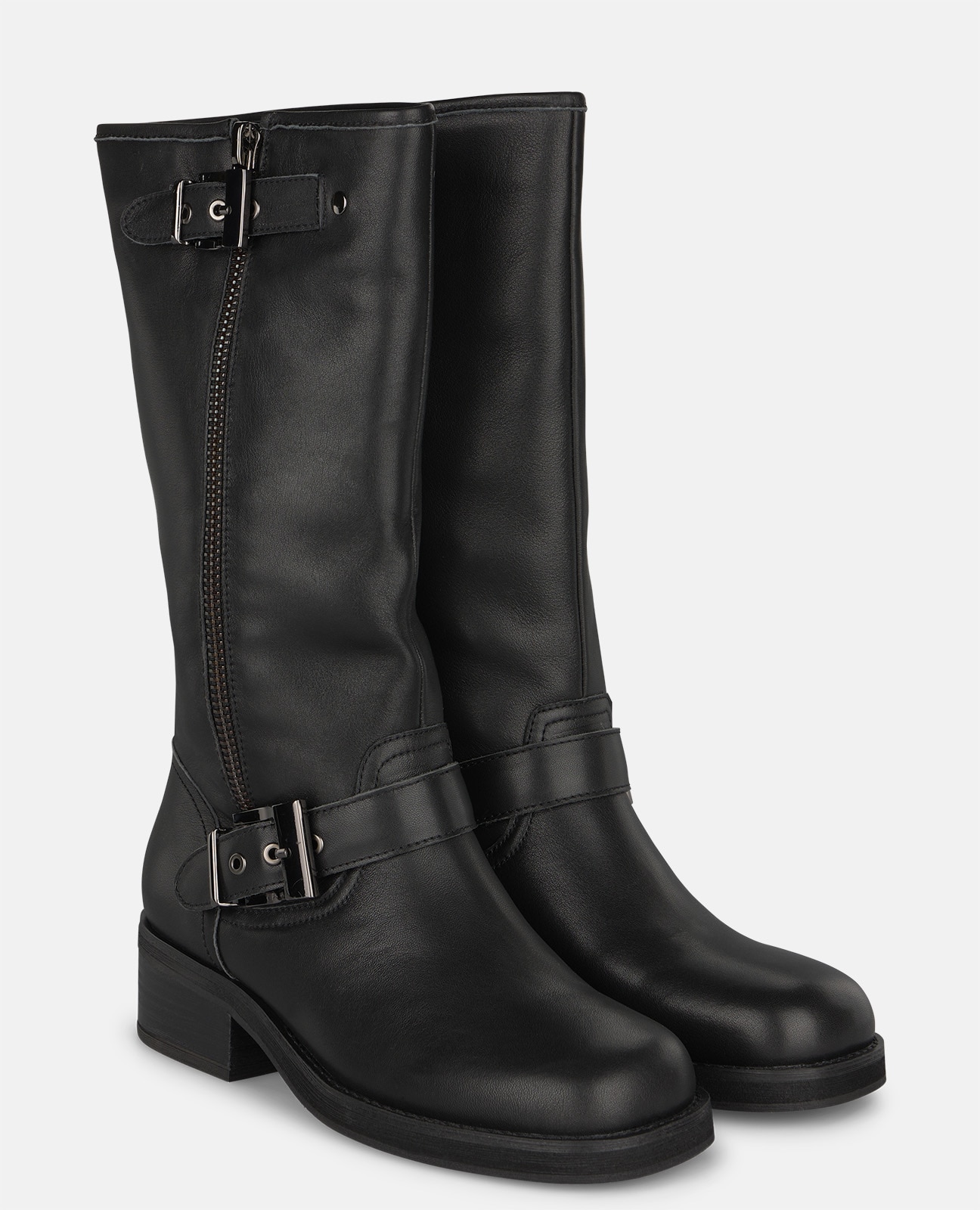 Botas Biker em Napa com Fecho Zip Lateral Preto-2