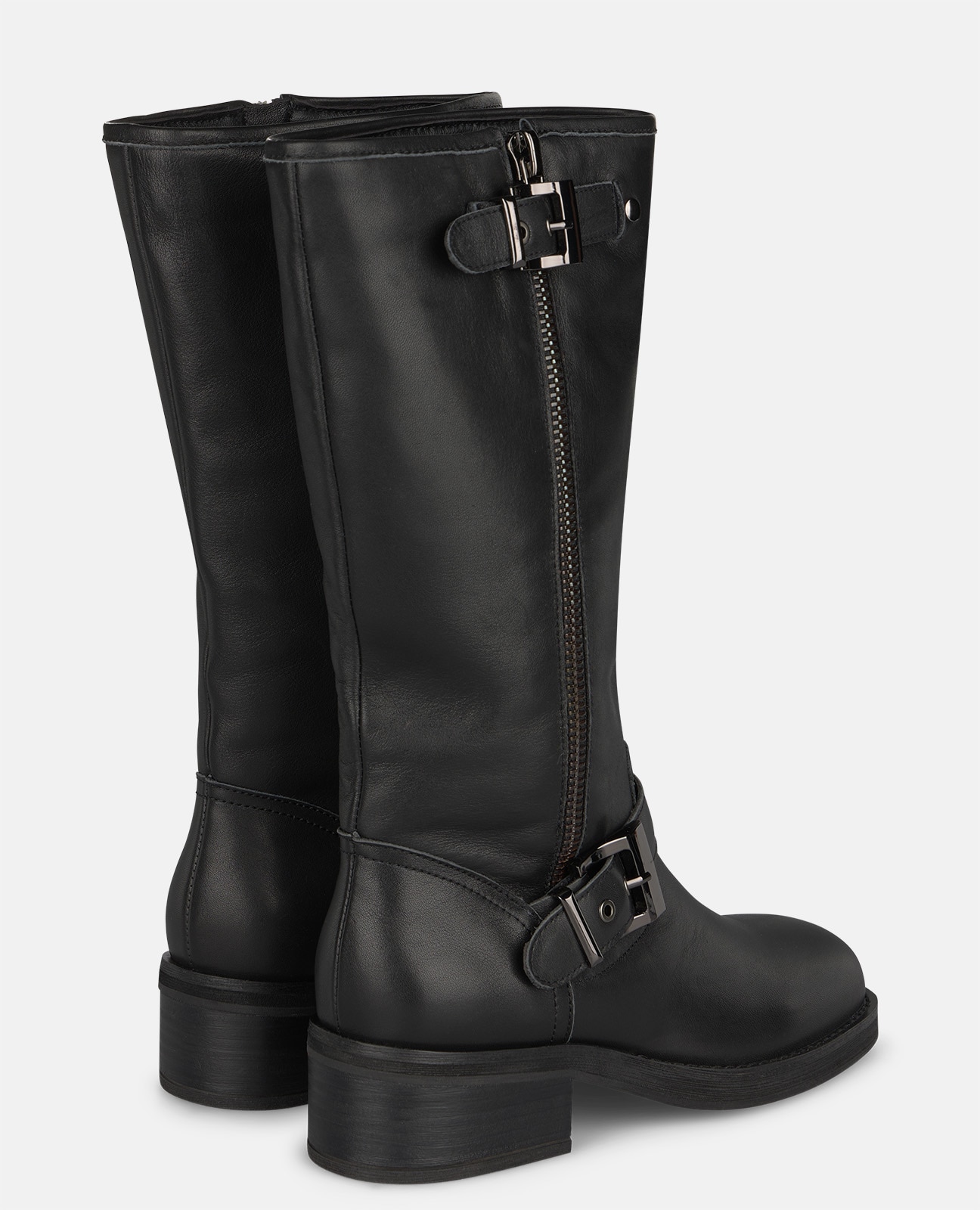 Botas Biker em Napa com Fecho Zip Lateral Preto-3