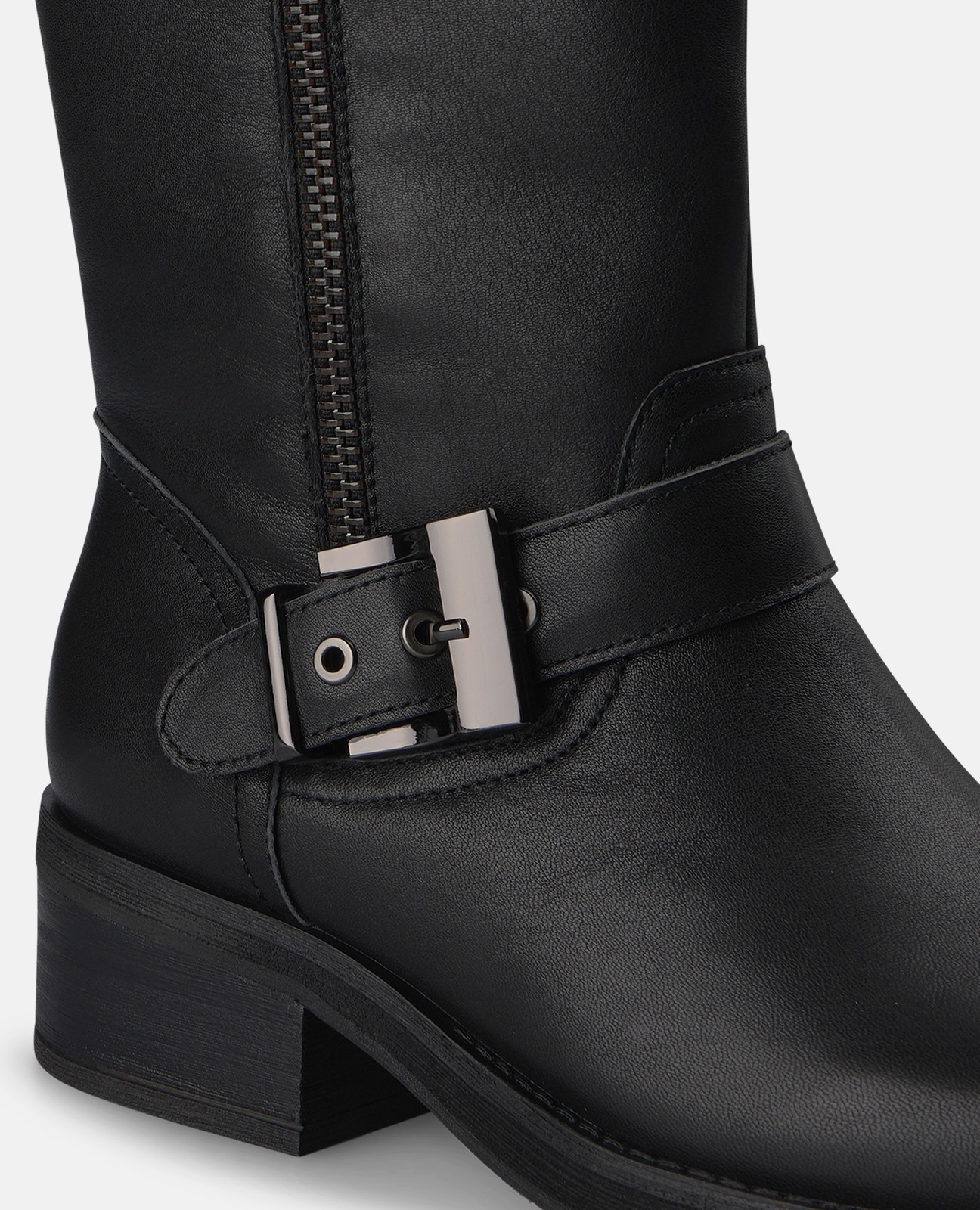 Botas Biker em Napa com Fecho Zip Lateral Preto-4