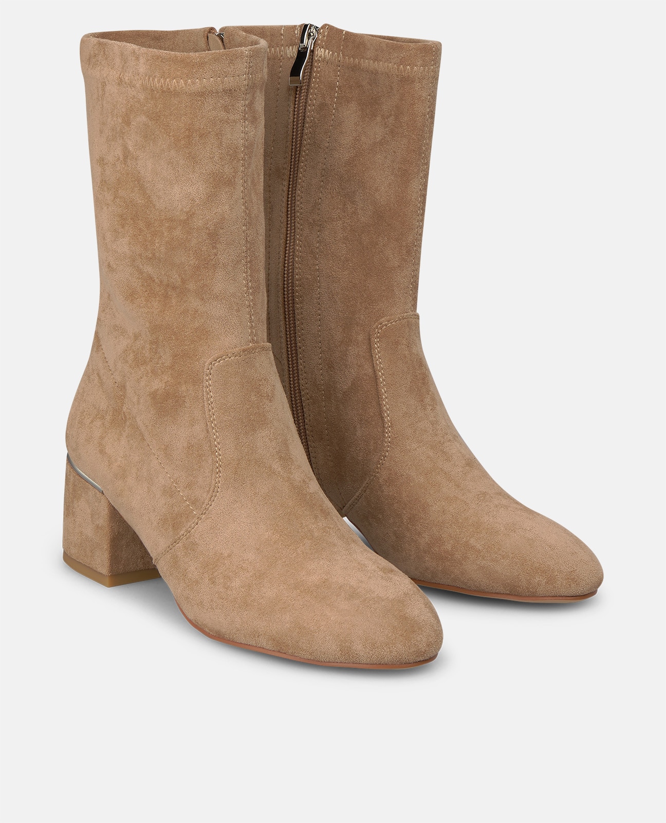 Botins Básicos com Biqueira Redonda e Fecho Zip Areia-2