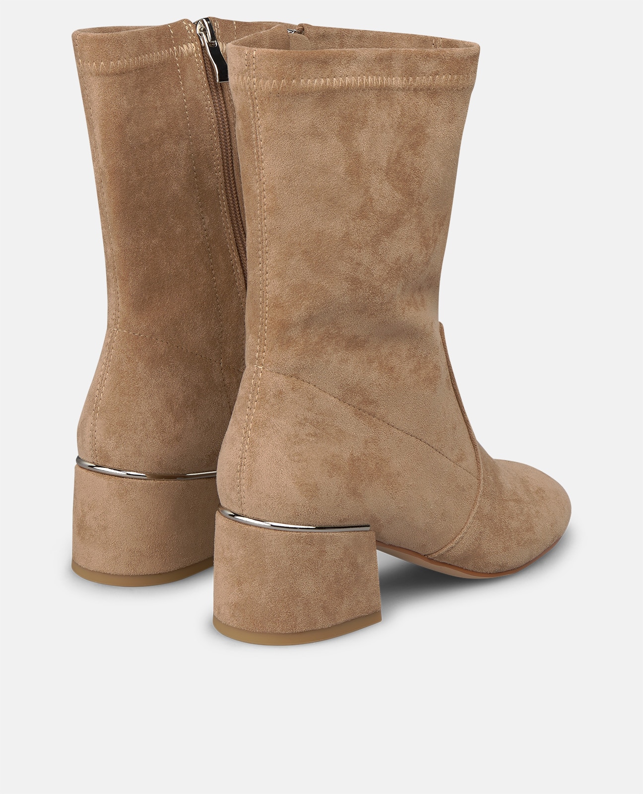 Botins Básicos com Biqueira Redonda e Fecho Zip Areia-3