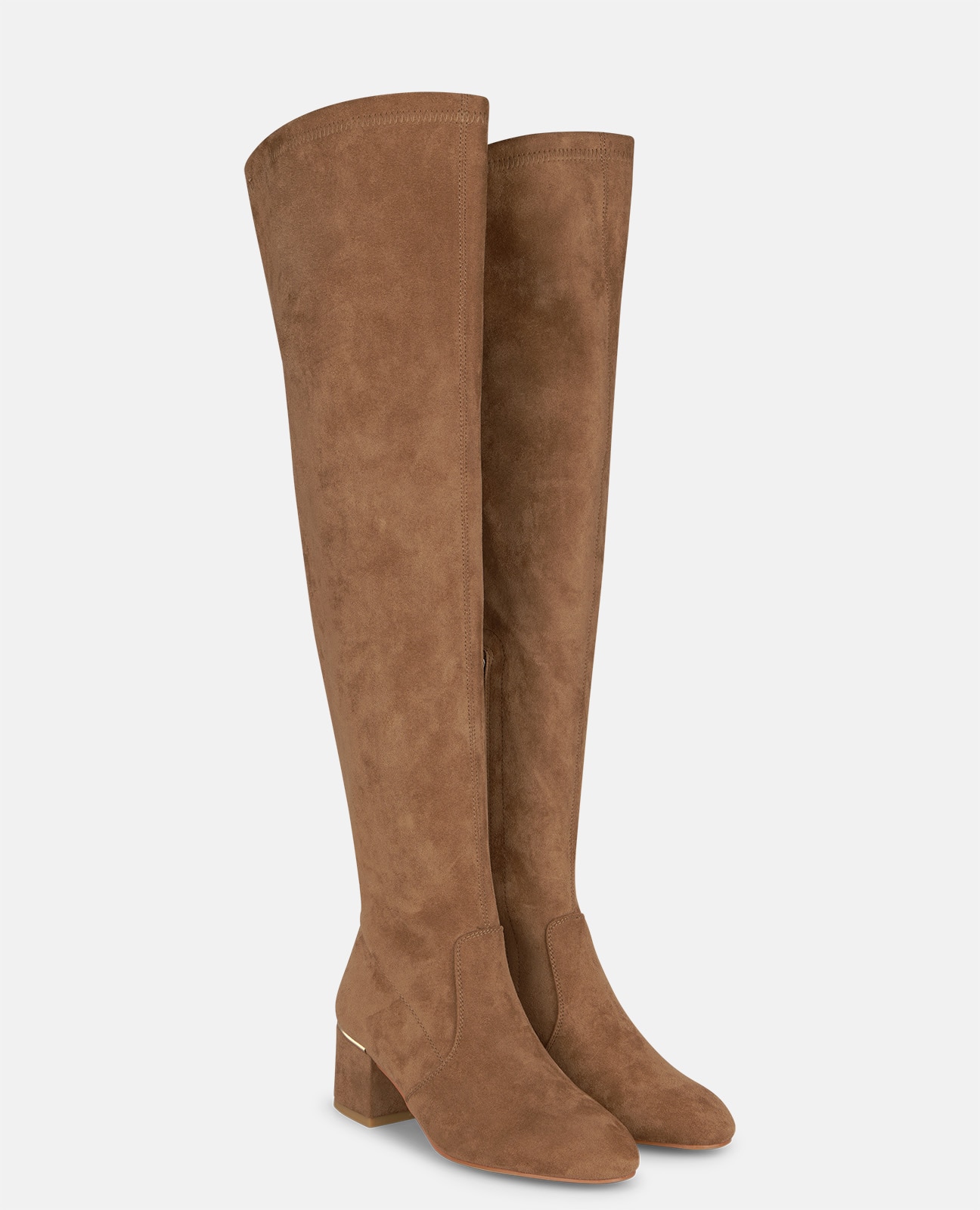 Botas Básicas com Cano Alto e Fecho Zip Camel-2