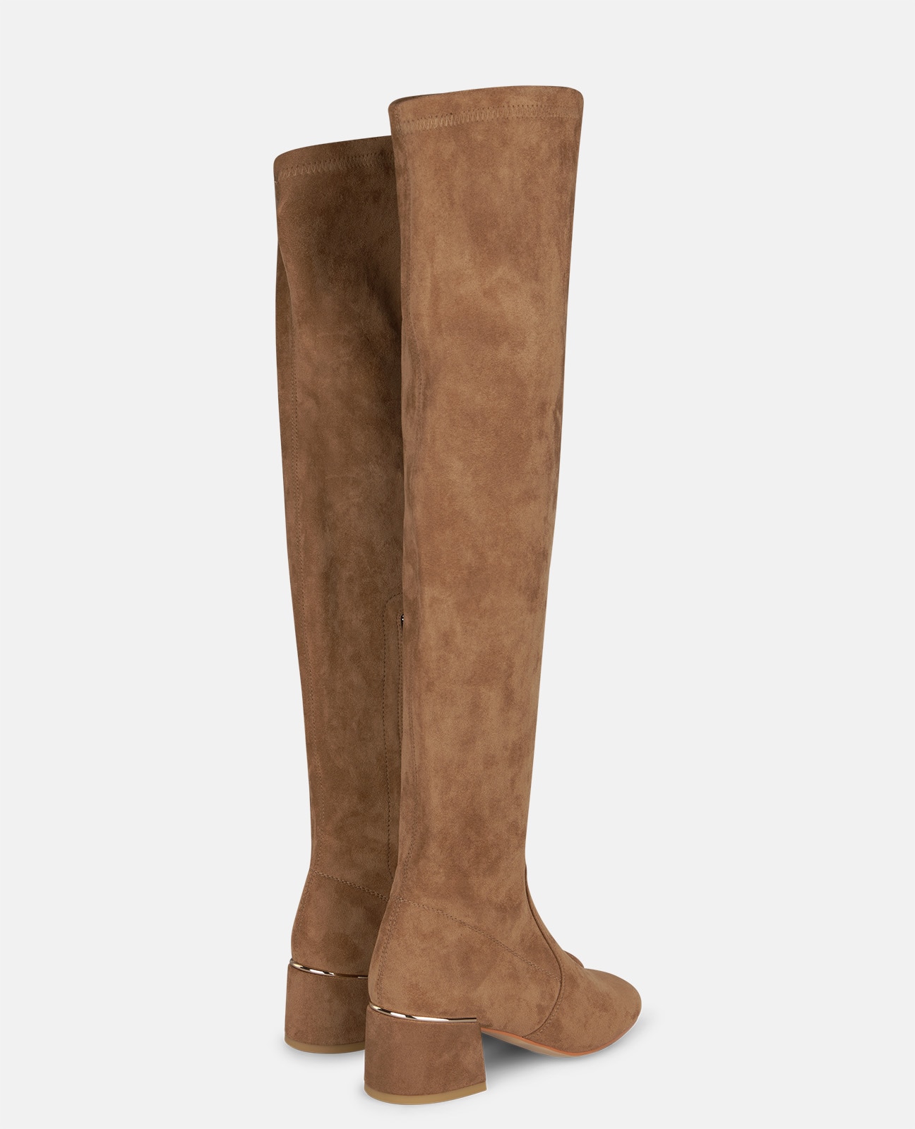 Botas Básicas com Cano Alto e Fecho Zip Camel-3