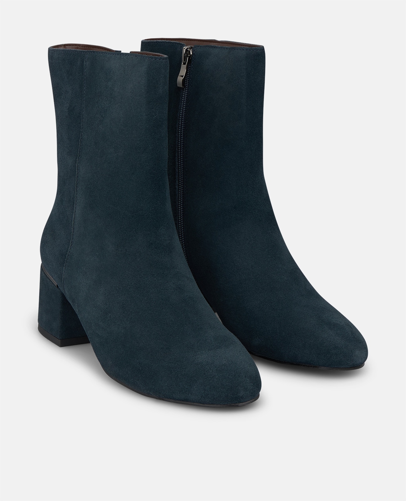 Botins Básicos em Camurça com Fecho Zip Azul-marinho-2